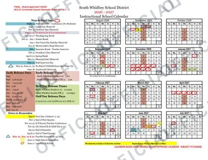 South Whidbey School District 2026-27 calendar