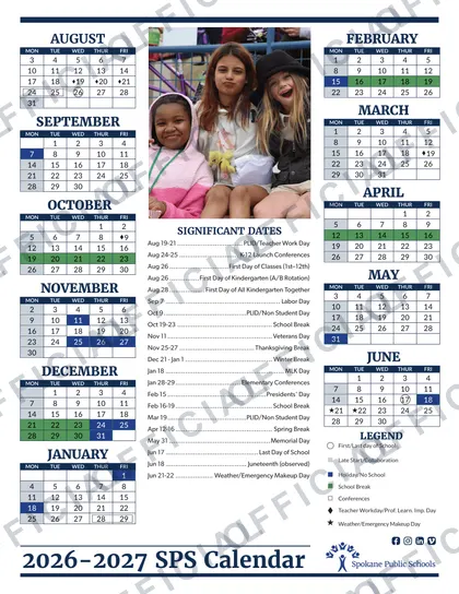 Spokane Public Schools 2026-27 calendar