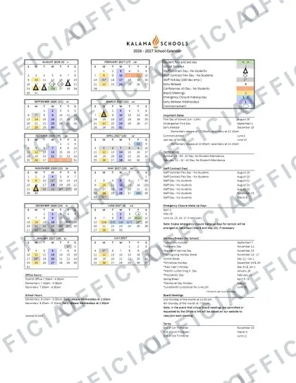 Toledo School District 2026-27 calendar