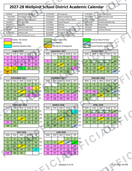 Wellpinit School District 27-28 2026-27 calendar