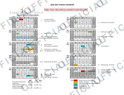 School District of New Berlin 2026-27 calendar