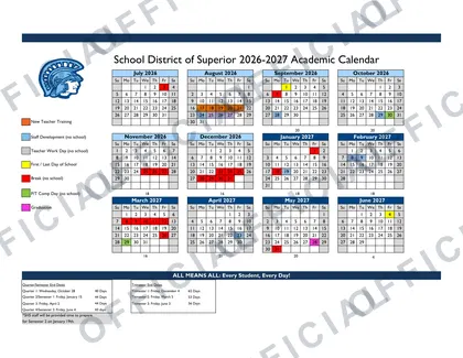 School District of Superior 2026-27 calendar