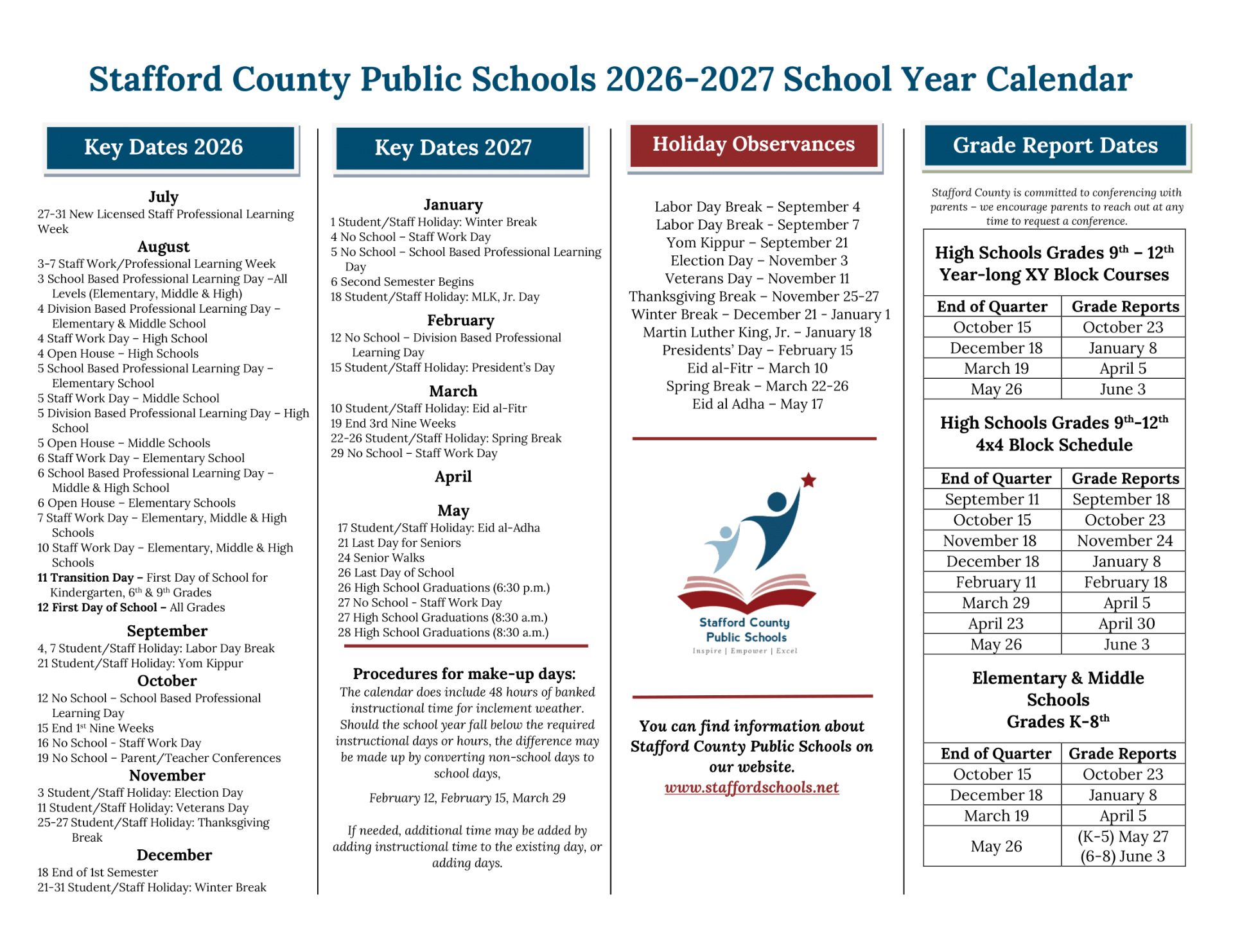 Stafford County Public Schools va Calendar 26-27 [pdf]