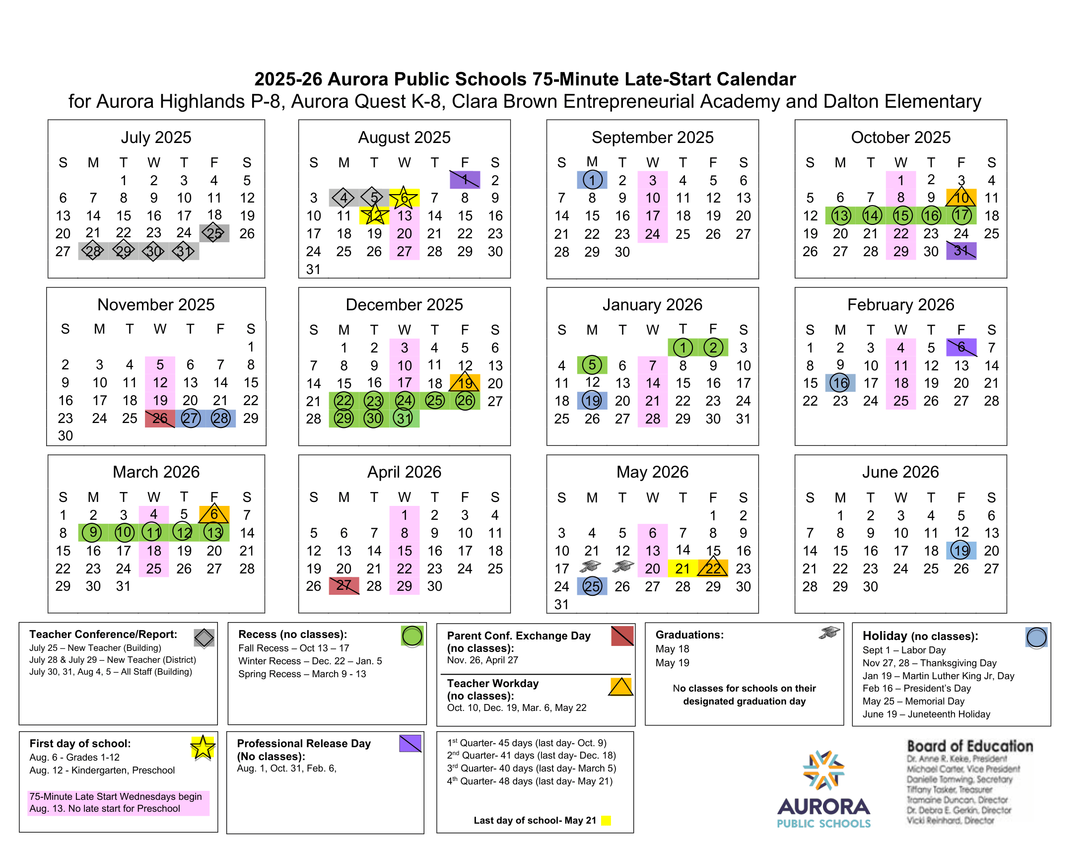 Aurora Public Schools  26-27 Calendar Updates
