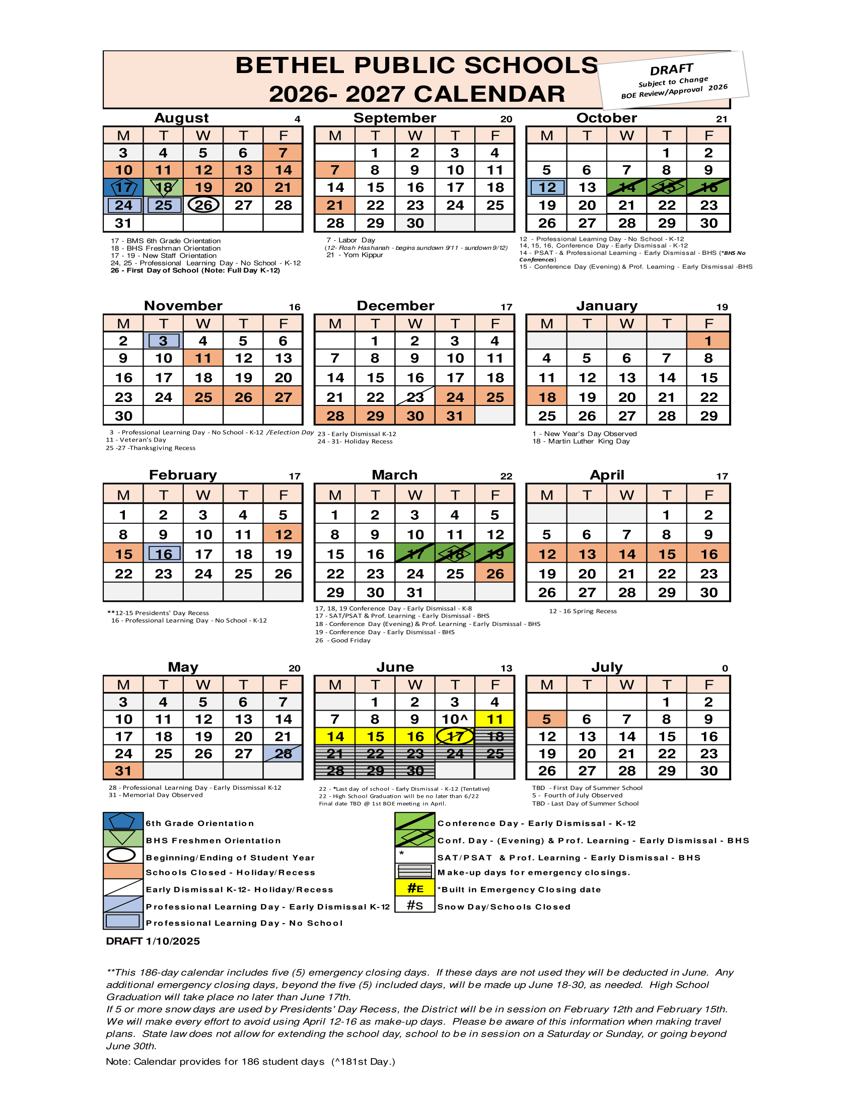 Bethel Public Schools CT 26-27 Calendar Updated [PDF]