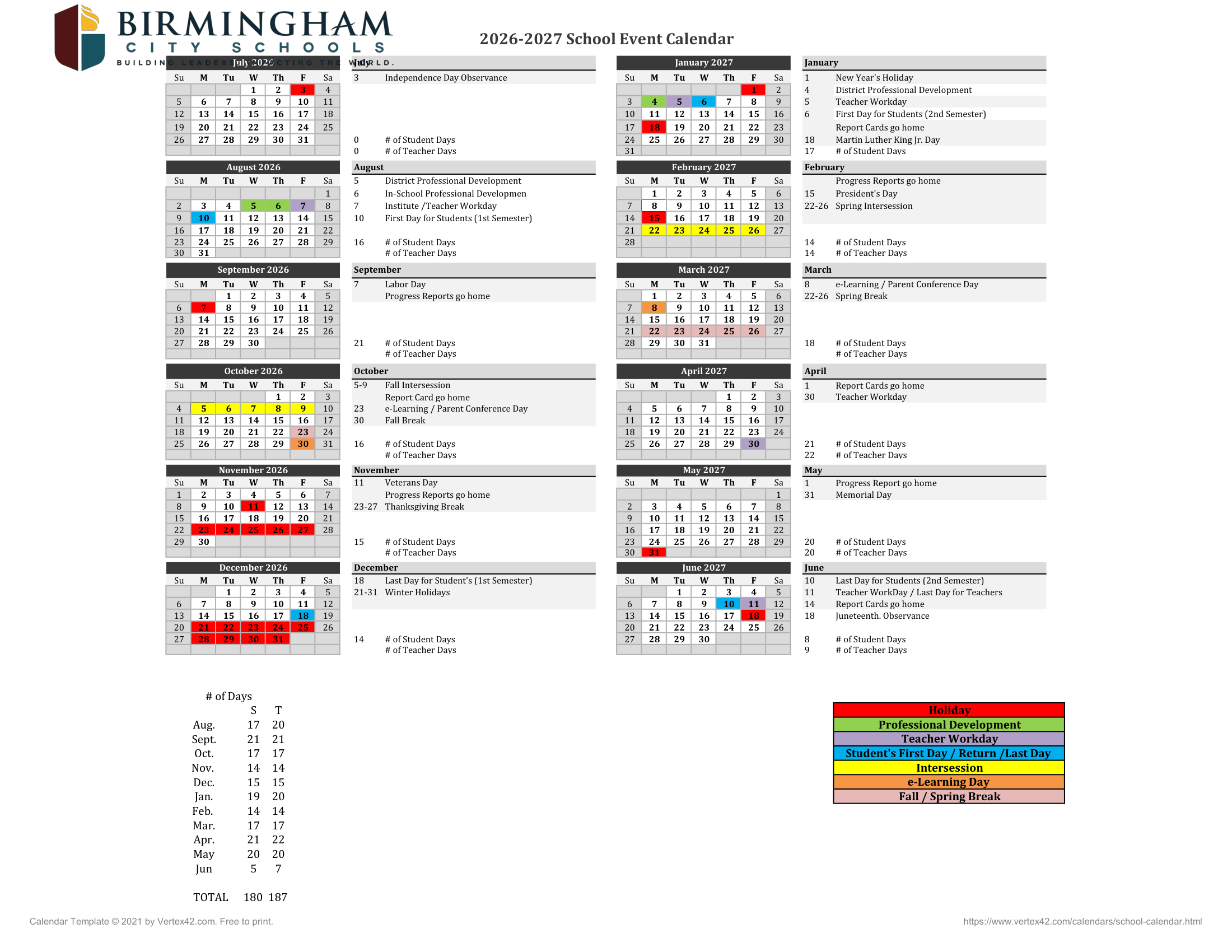 Birmingham City Schools Calendar 26-27 Revised