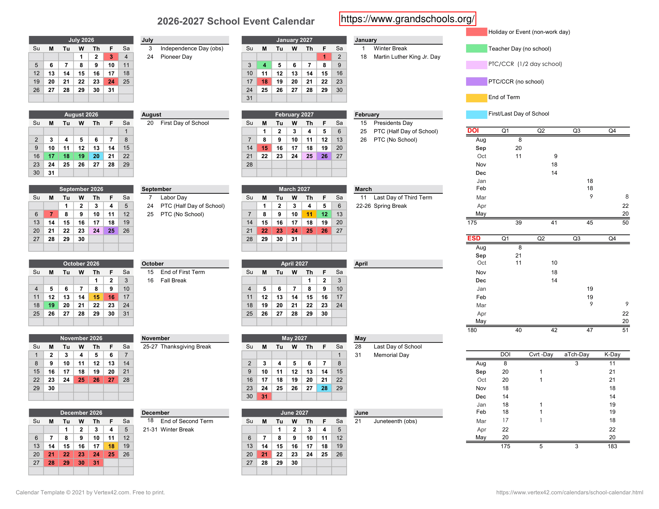 Grand County School District 26-27 Calendars Updated [PDF]