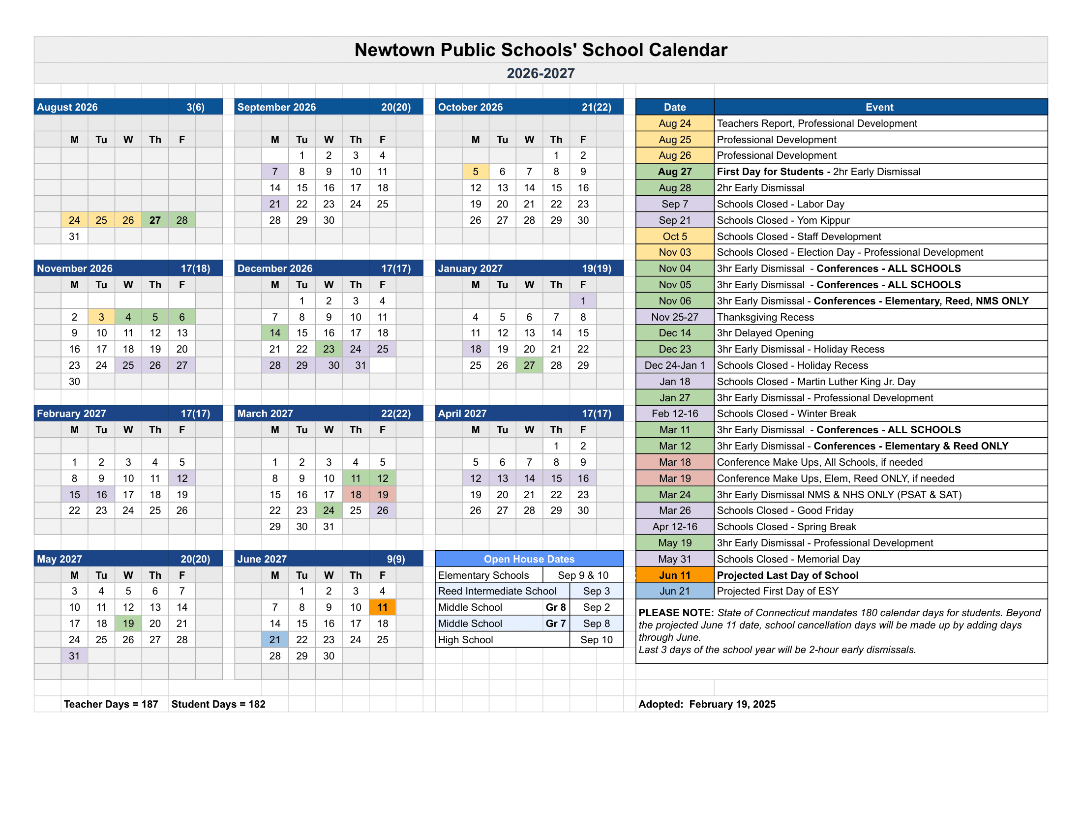 Newtown Public Schools Calendar 26-27 Updated [PDF]