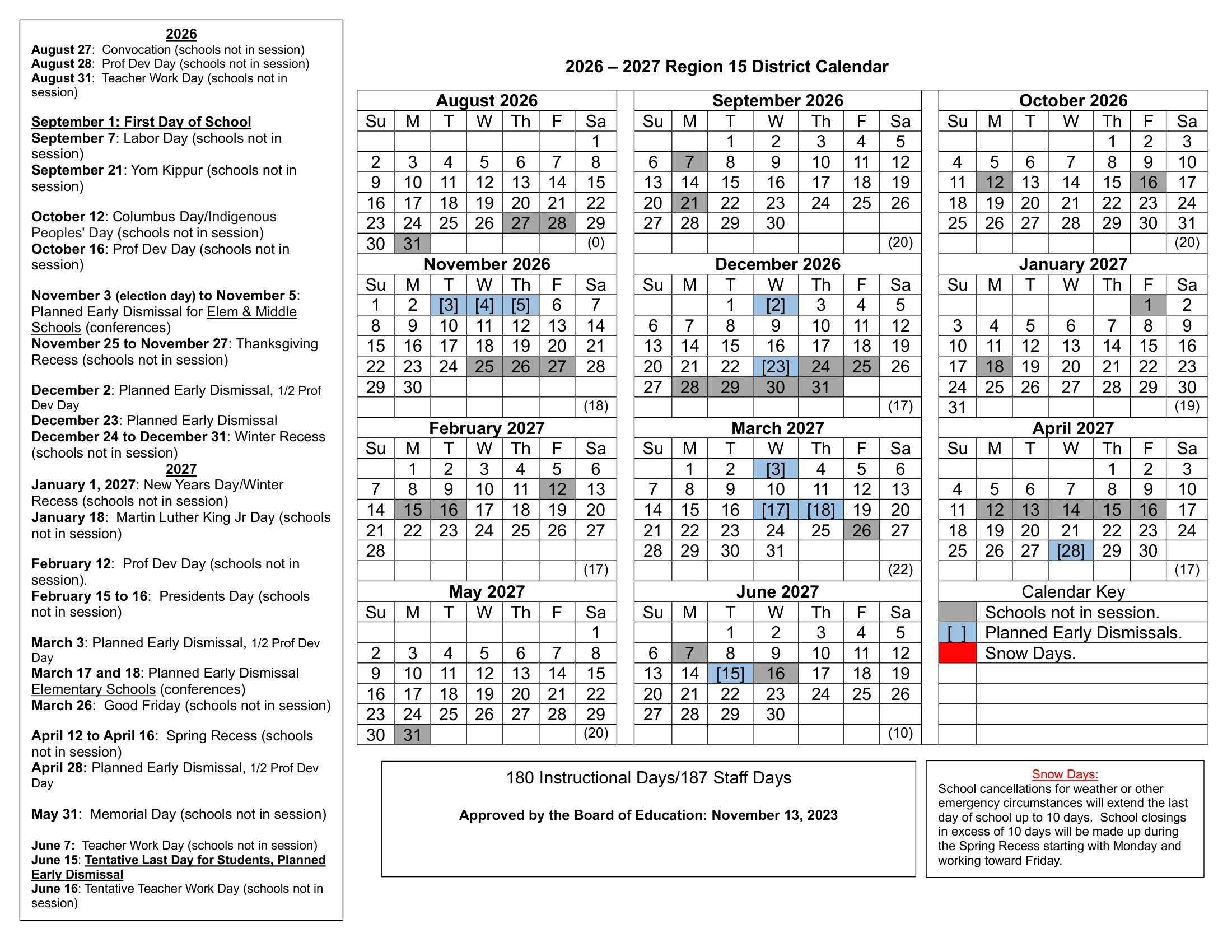 Region 15 District Calendar 26-27 Updated [PDF]