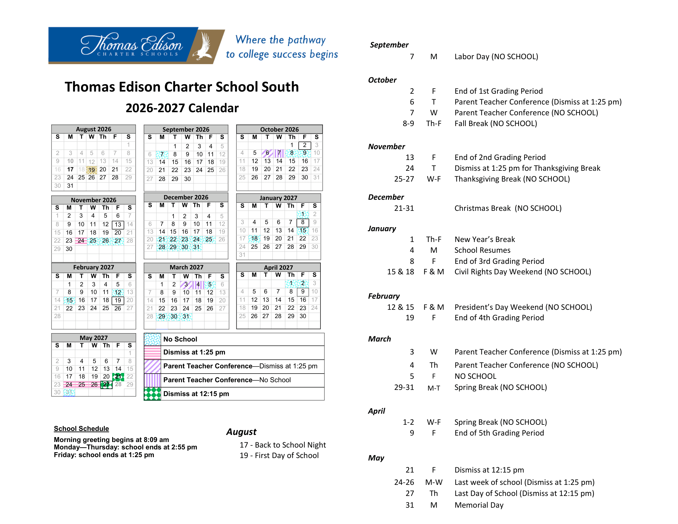 Thomas Edison Charter School South  26-27 Calendar Revised [PDF]