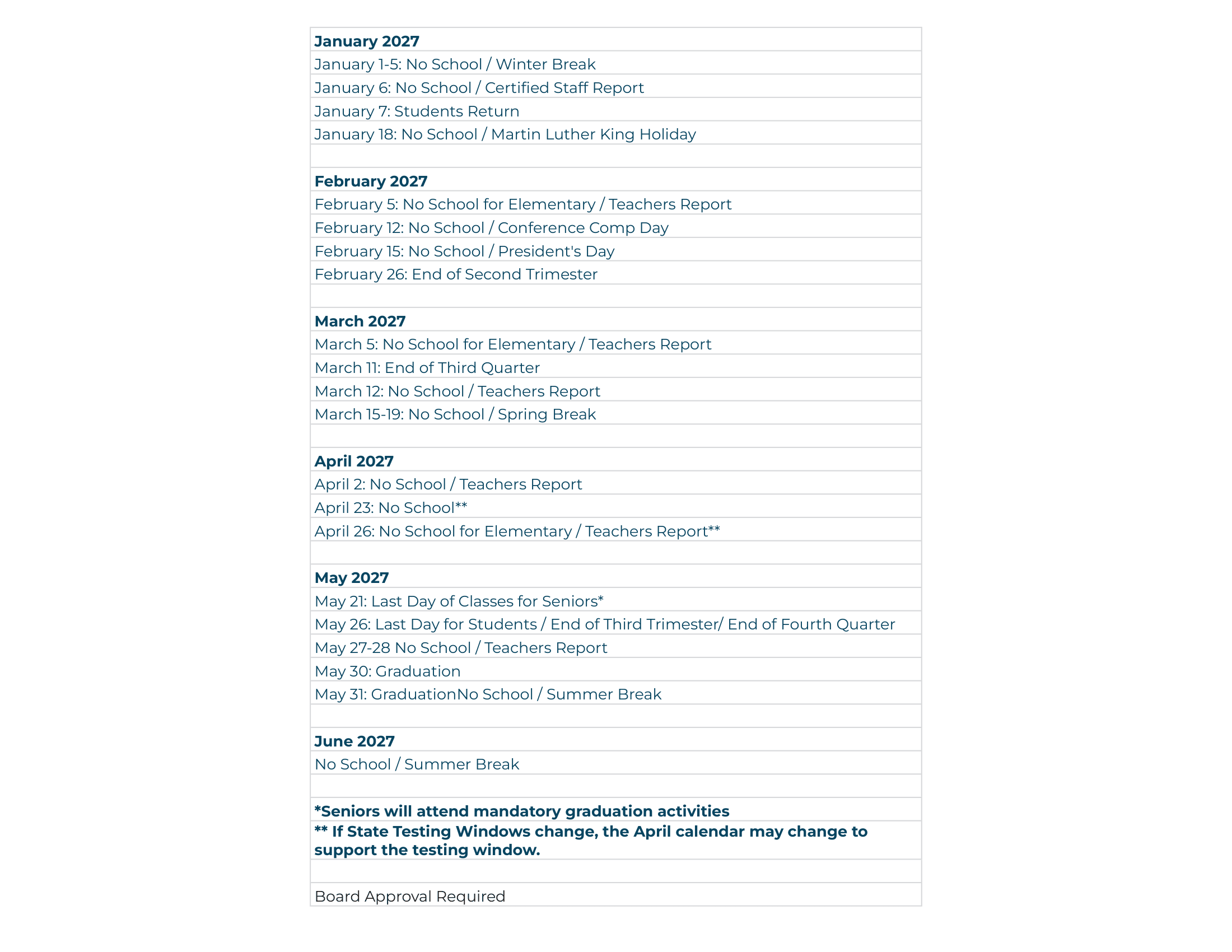 Weld RE-4 School District 26-27 Calendar Updates