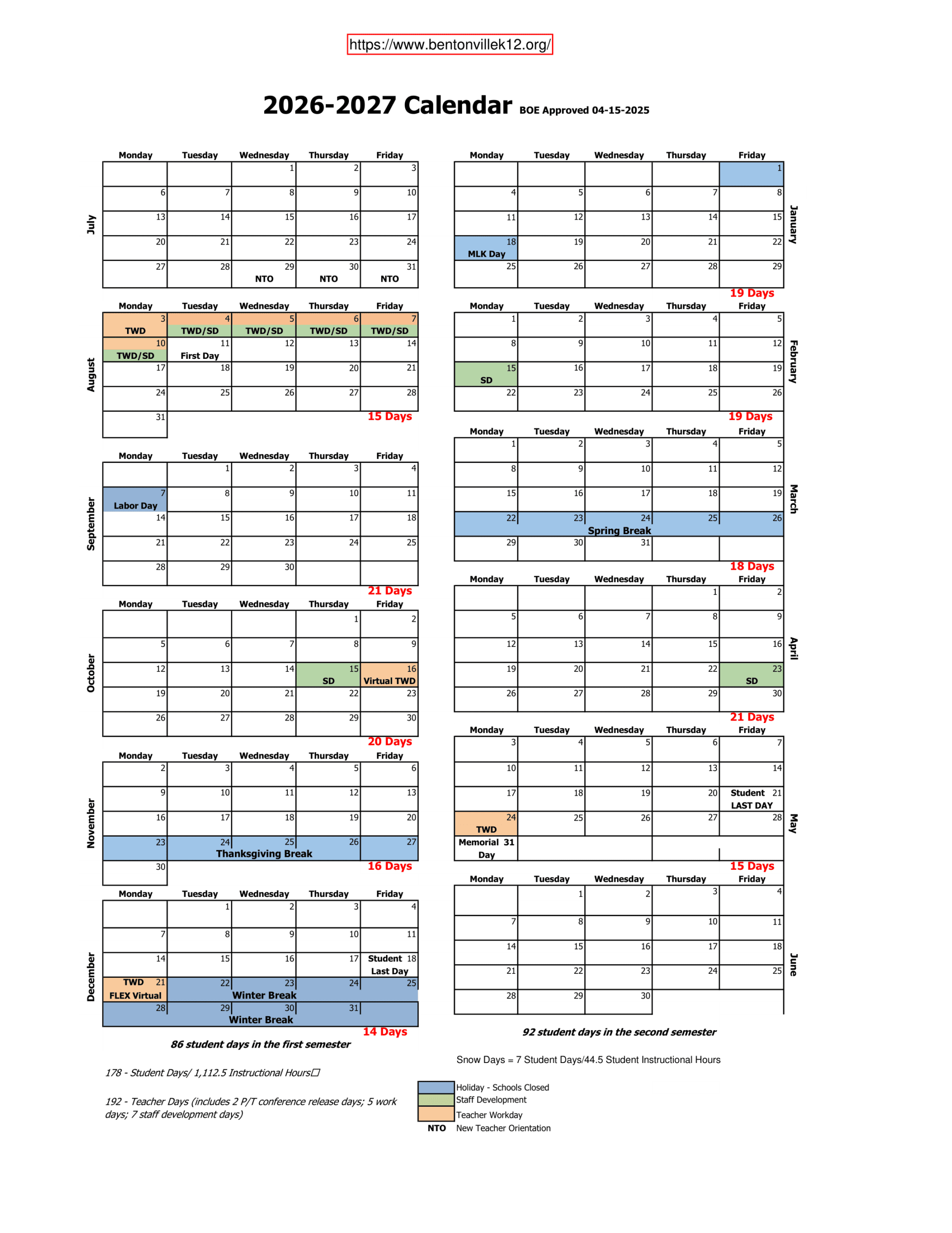 Bentonville Schools AR  26-27 Calendar Updates [PDF]