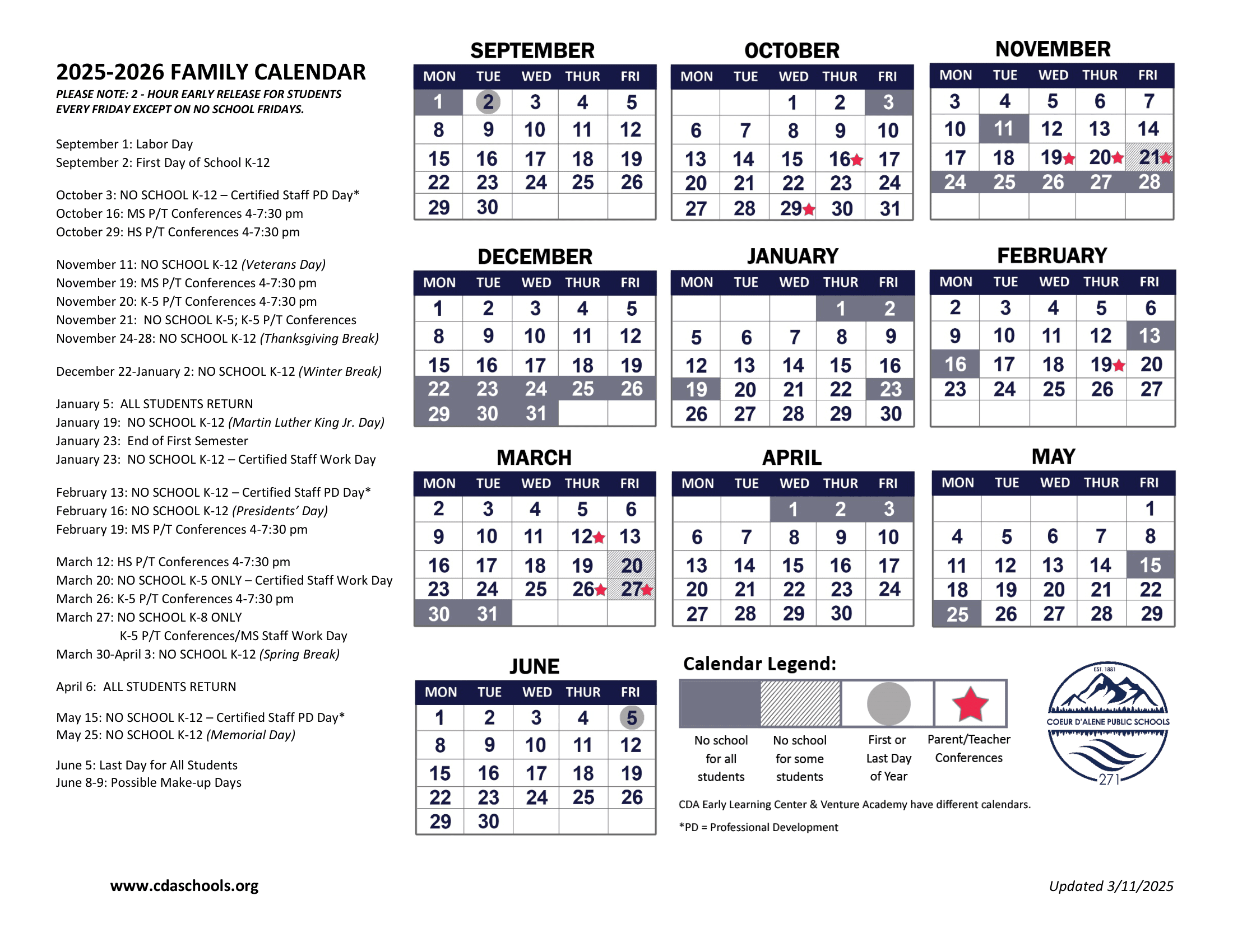 Coeur d'Alene Public Schools 271  26-27 Calendar [PDF]