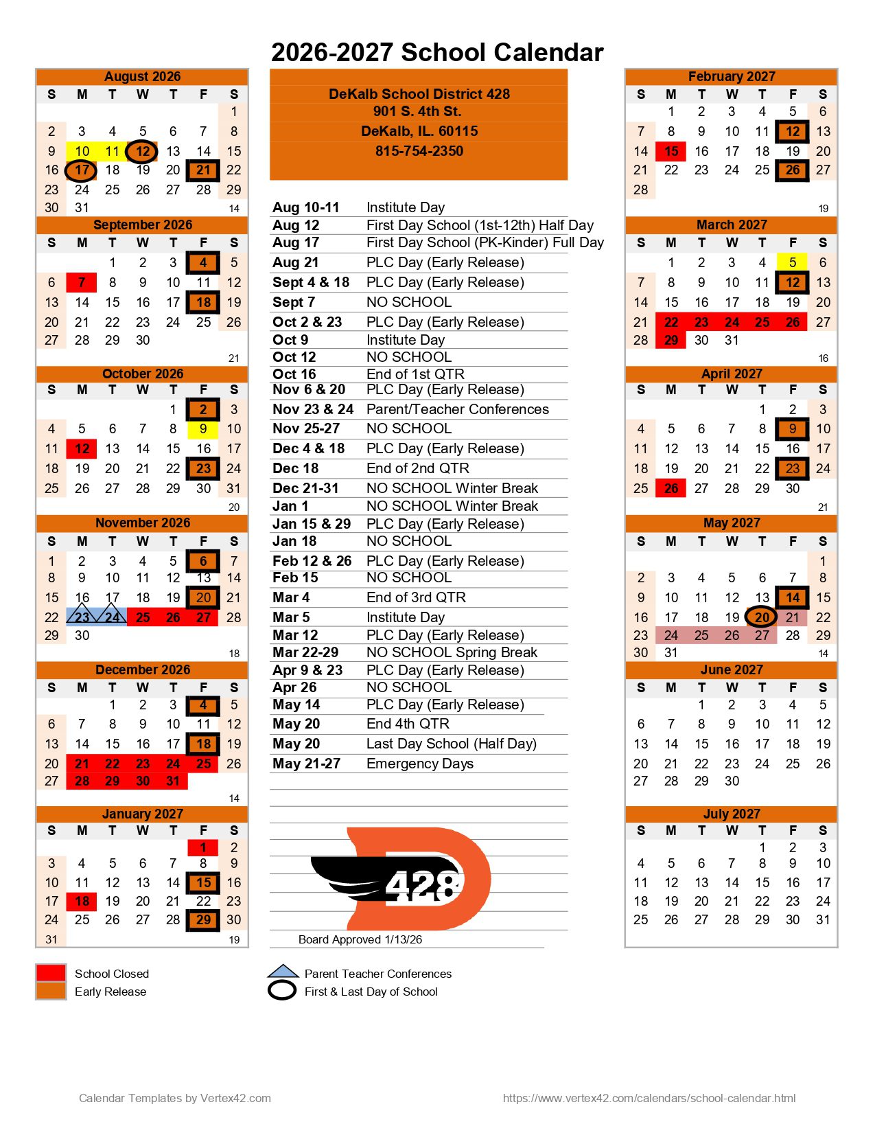 DeKalb Community Unit School 428 Calendar 26-27 [PDF]