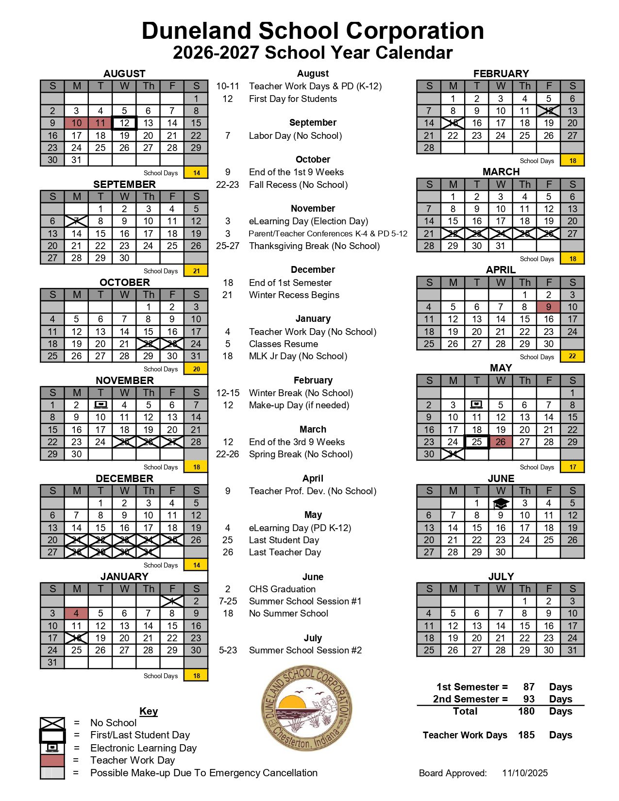 Duneland School Corporation IN Calendar 26-27 [PDF]