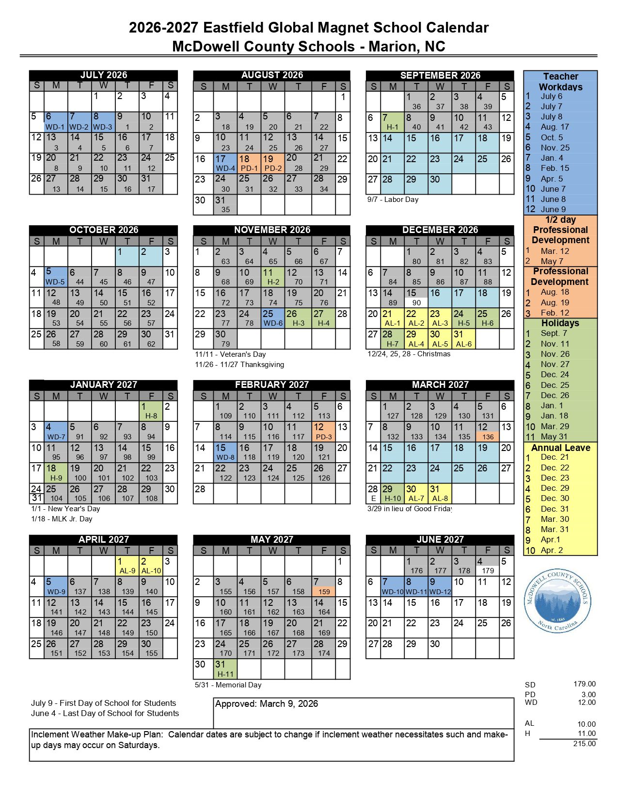 Eastfield Global Magnet School Calendar 26-27 [PDF]