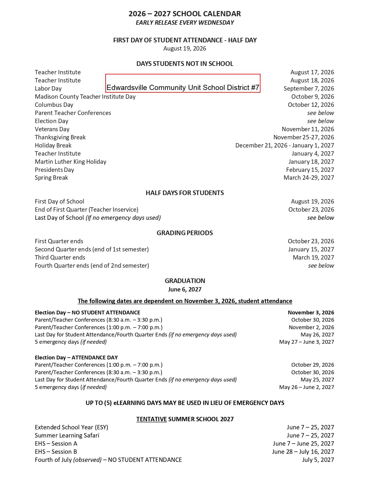 Edwardsville ECUSD #7  Calendar 26-27 [PDF]