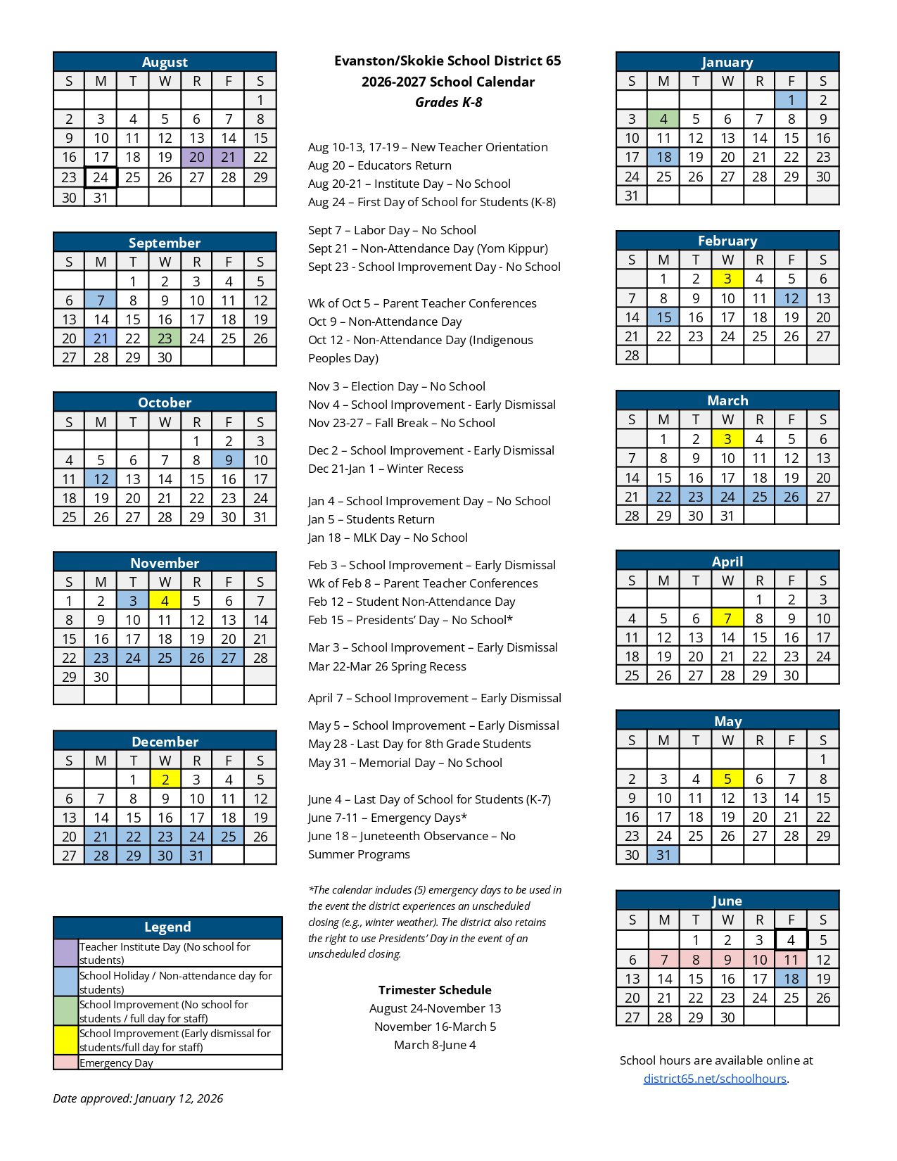 Evanston/Skokie School District 65 Calendar 26-27 Revised [PDF]