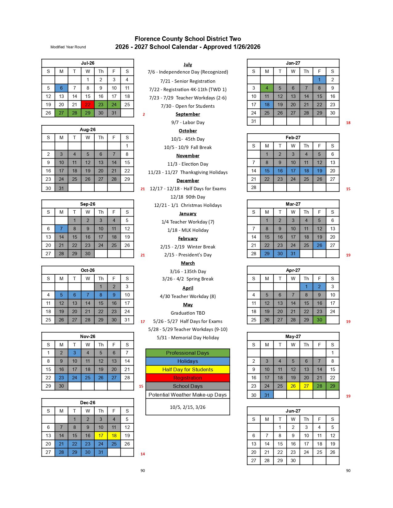Florence County School District Two Calendar 26-27 Revised [PDF]