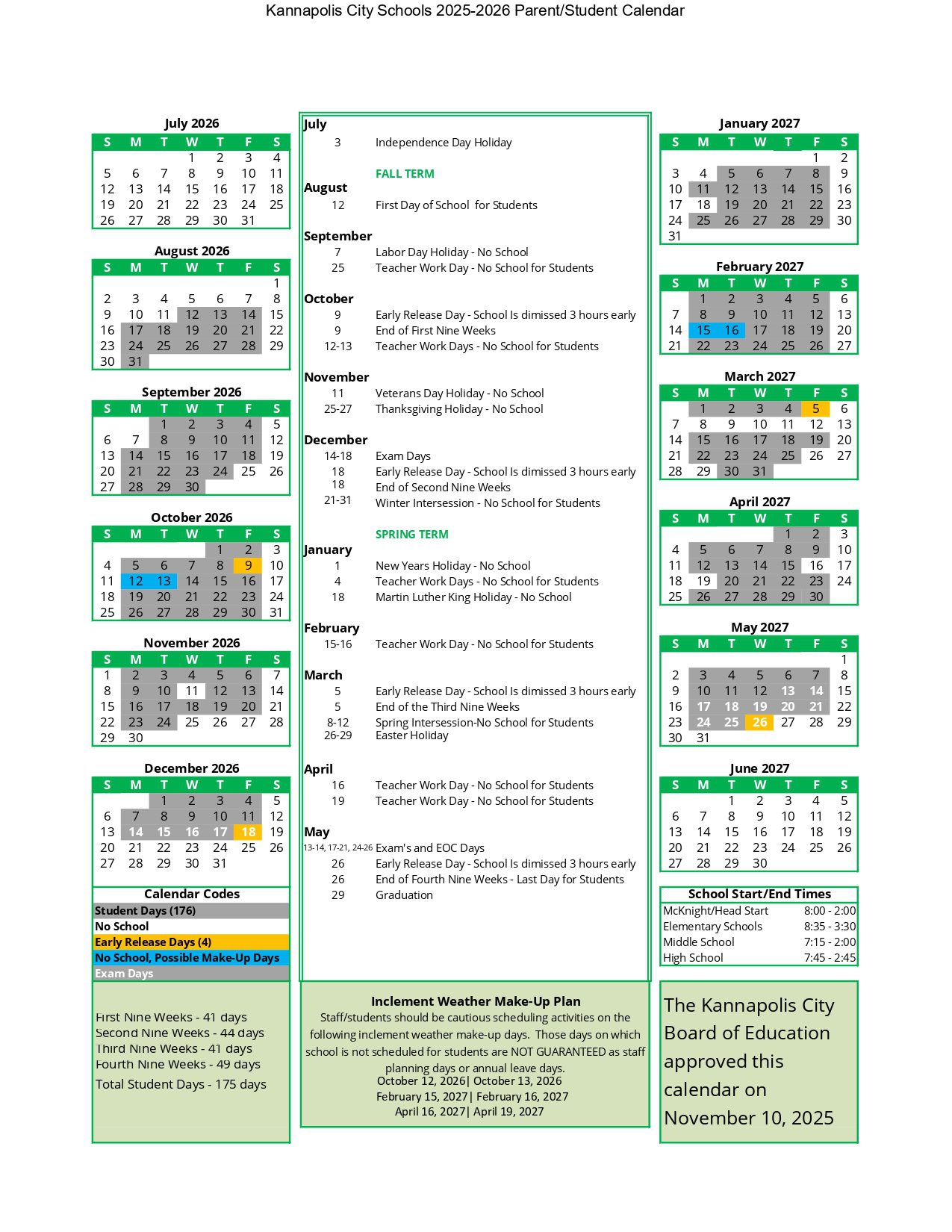 Kannapolis City Schools   Calendar 26-27 [PDF]