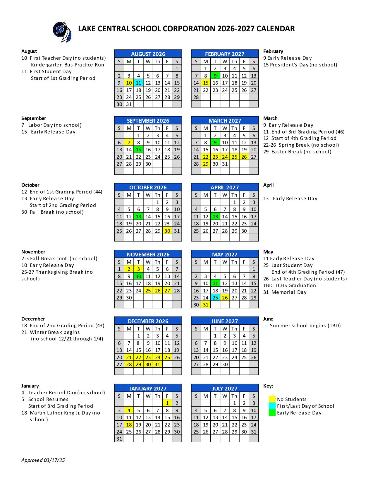 Lake Central School Corporation Calendar 26-27 [PDF]