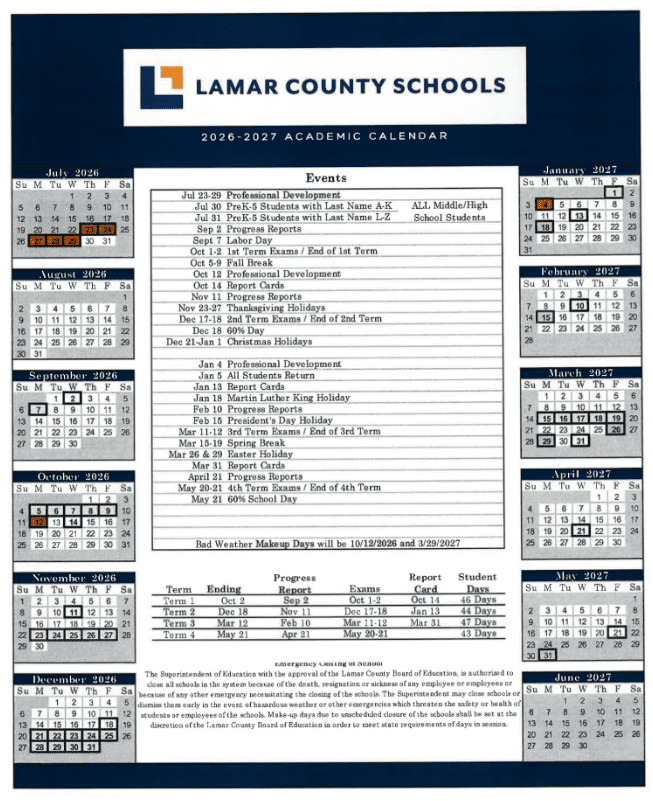 Lamar County Schools MS Calendar 26-27 UPDATED [PDF]