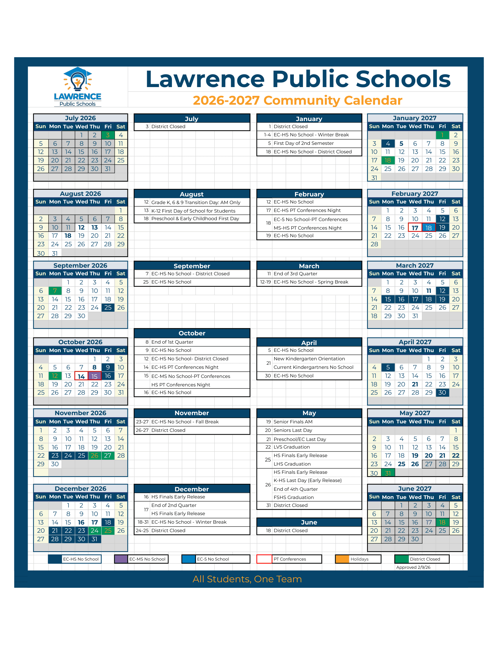 Lawrence Public Schools 26-27 Calendar Updated