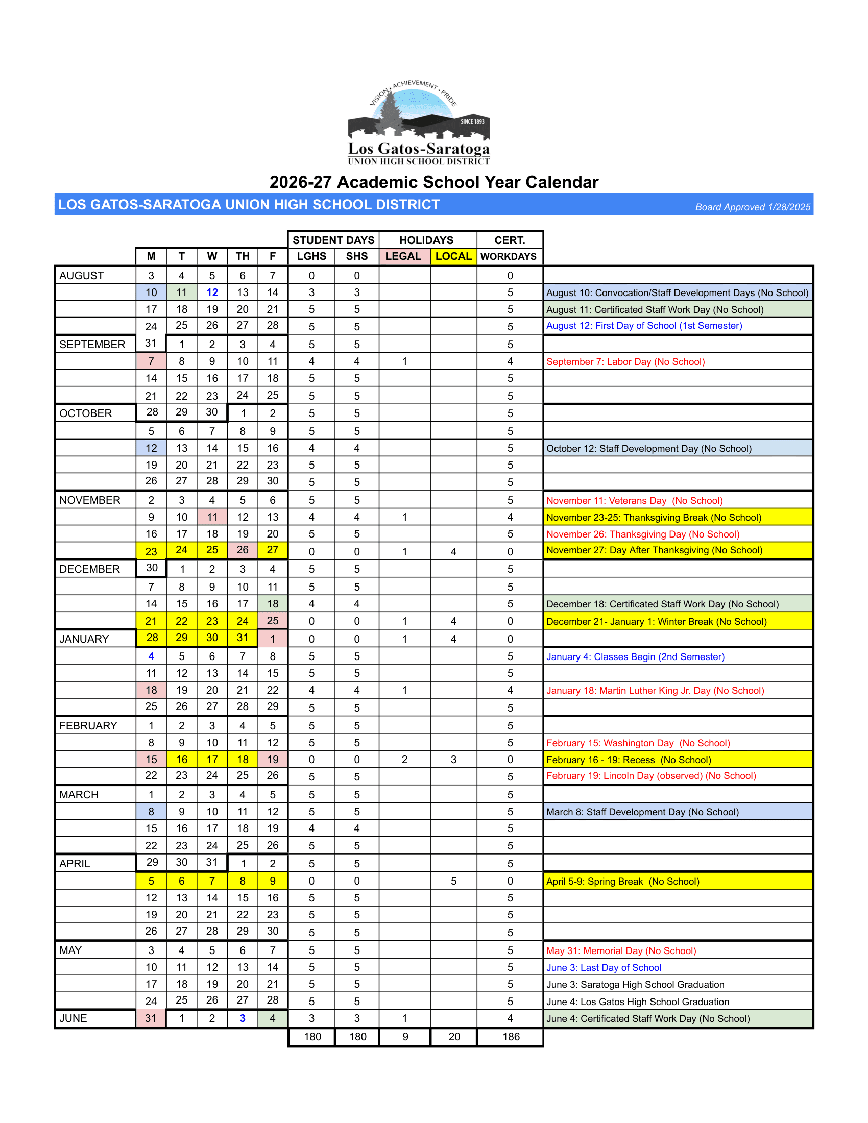 Moreland School District CA 26-27 Calendar [PDF]