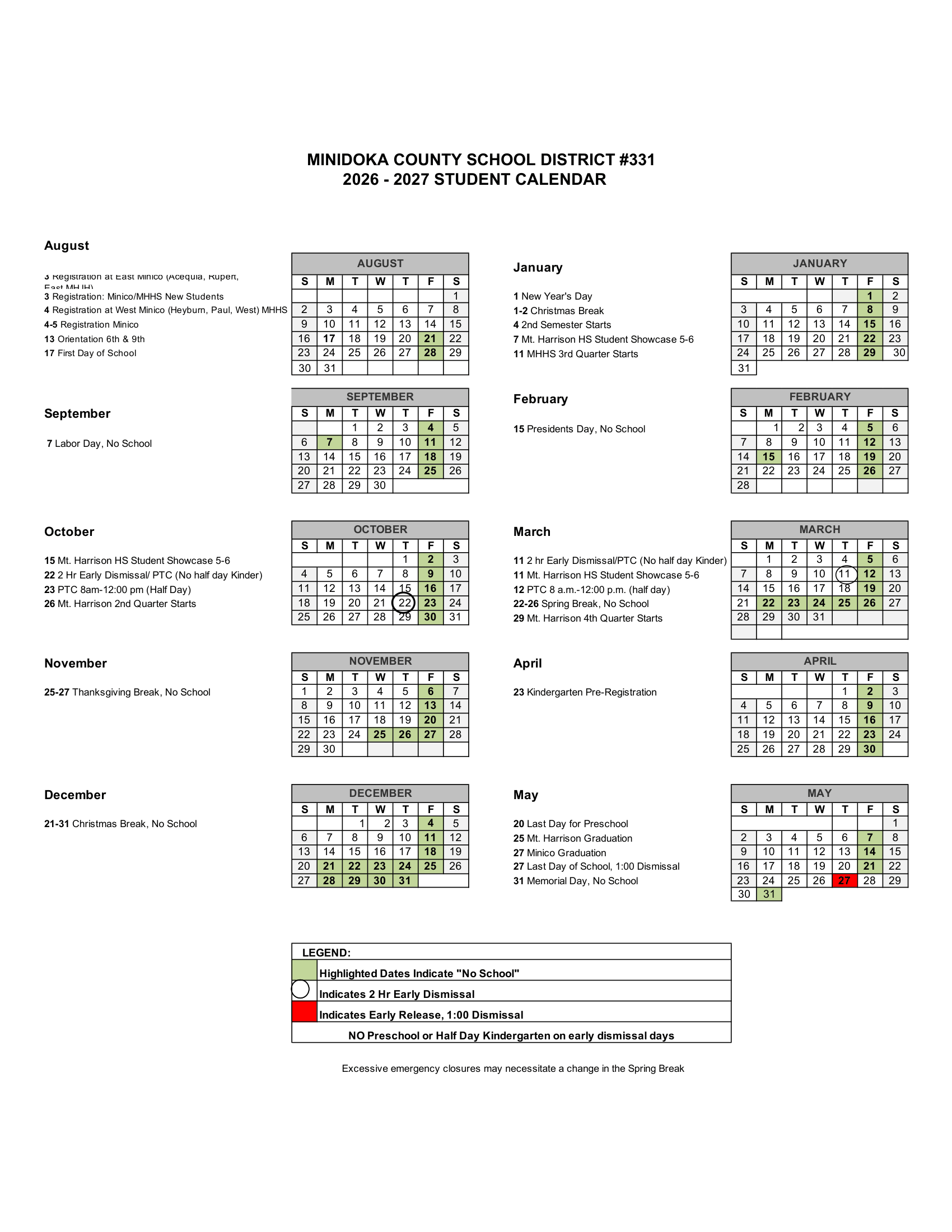 MINIDOKA COUNTY SCHOOL DISTRICT #331 26-27 Calendar [PDF]