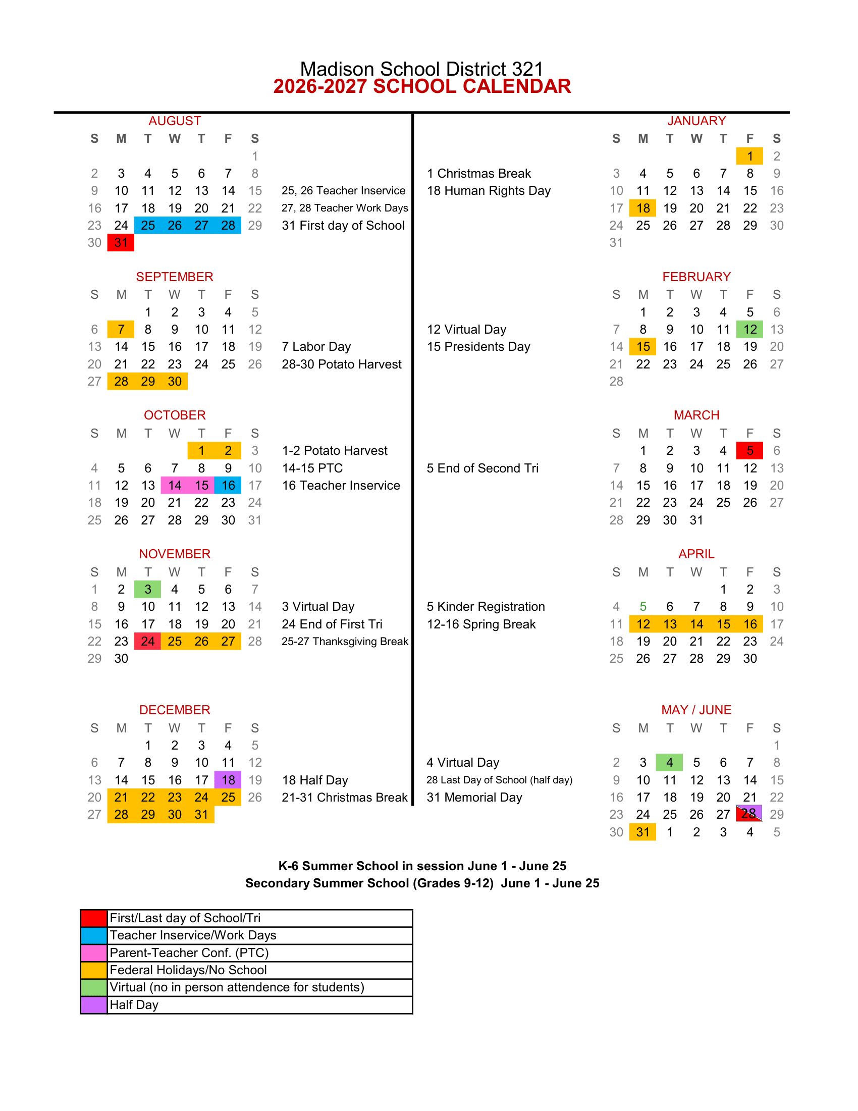 Madison School District 321 26-27 Calendar [PDF]