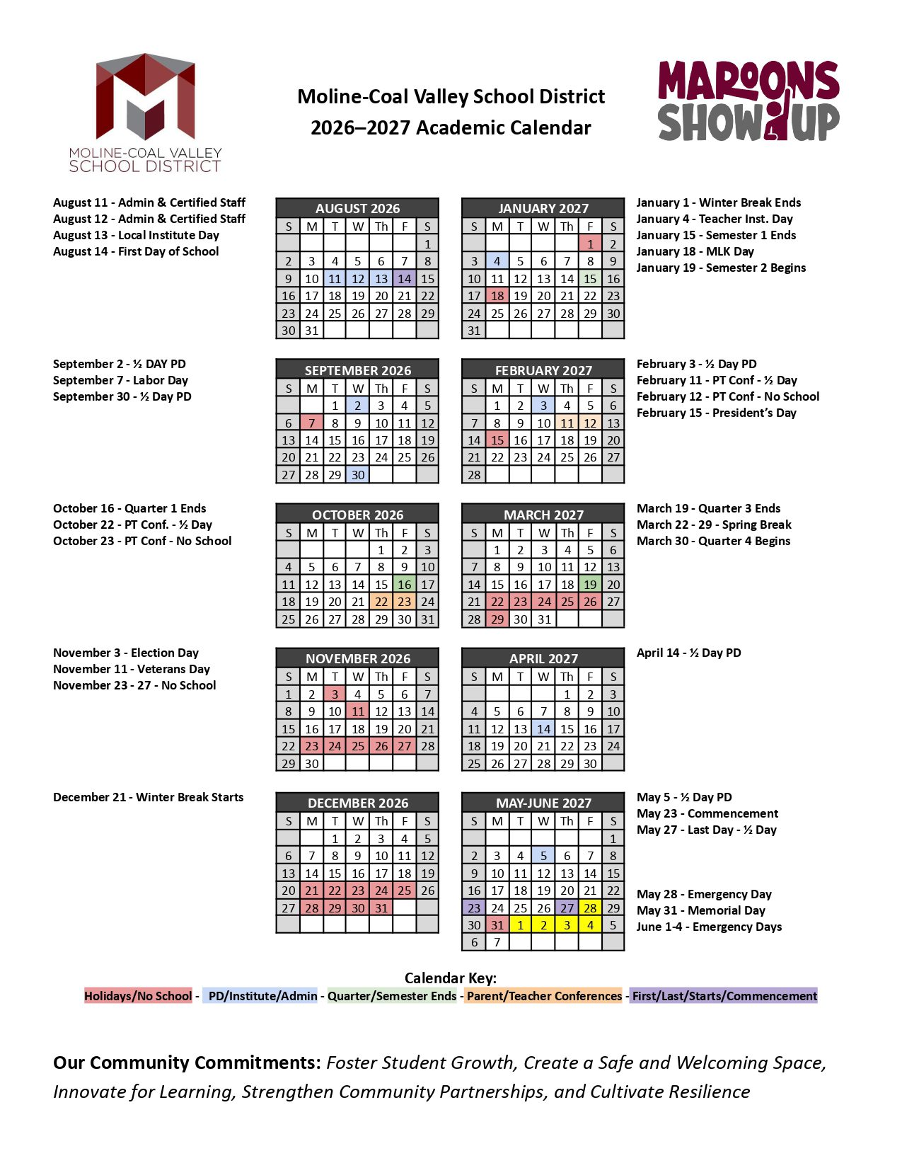 Moline-Coal Valley School District  Calendar 26-27 [PDF]