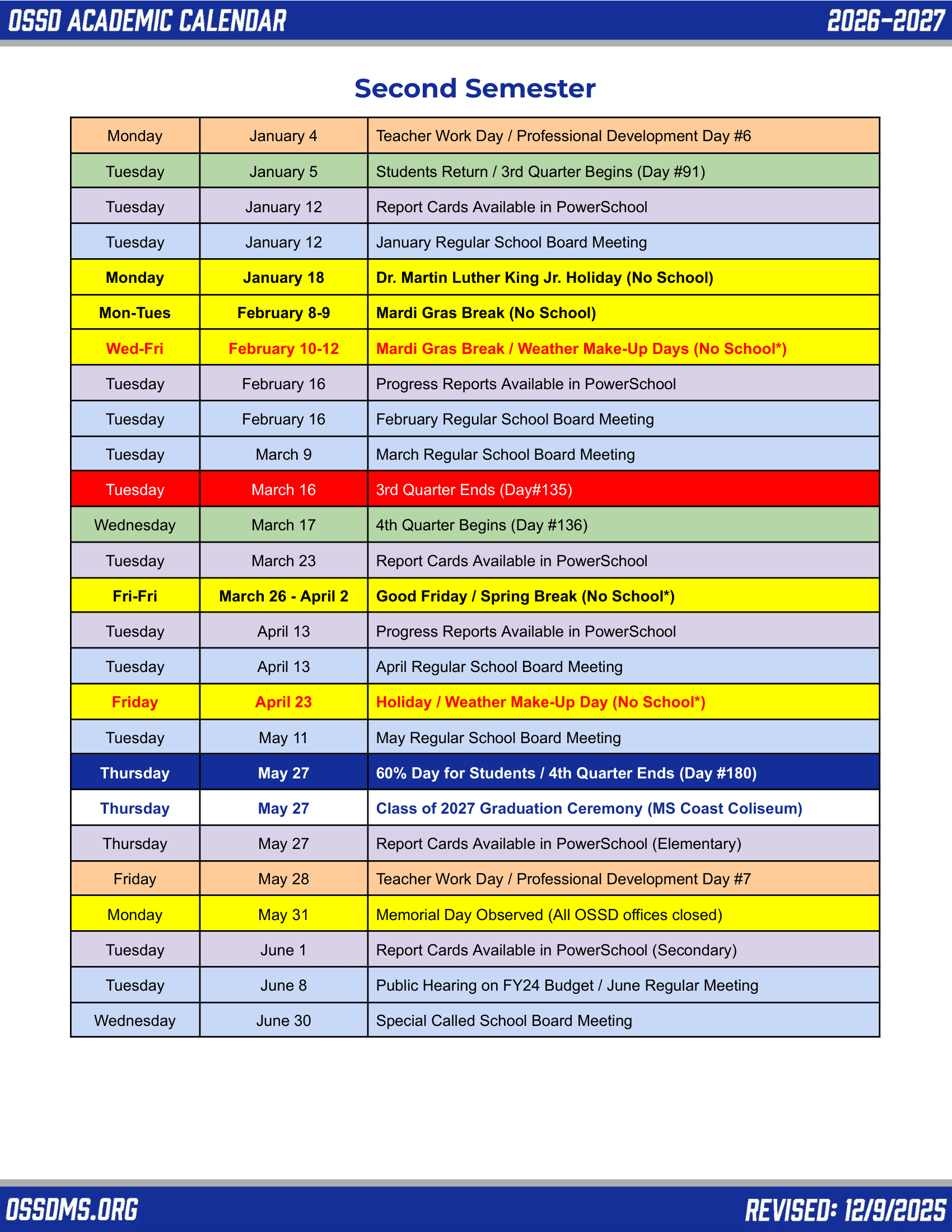 OSSD Ocean Springs School District ms 26-27 Calendar UPDATED [PDF]