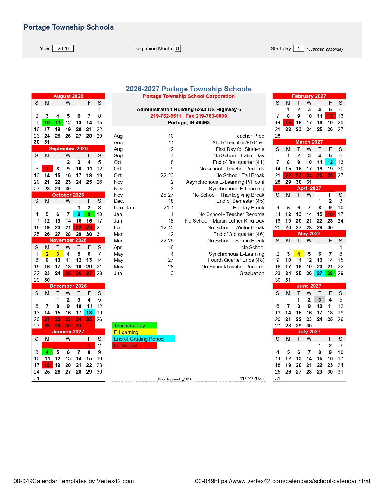 Portage Township Schools Calendar 26-27 [PDF]