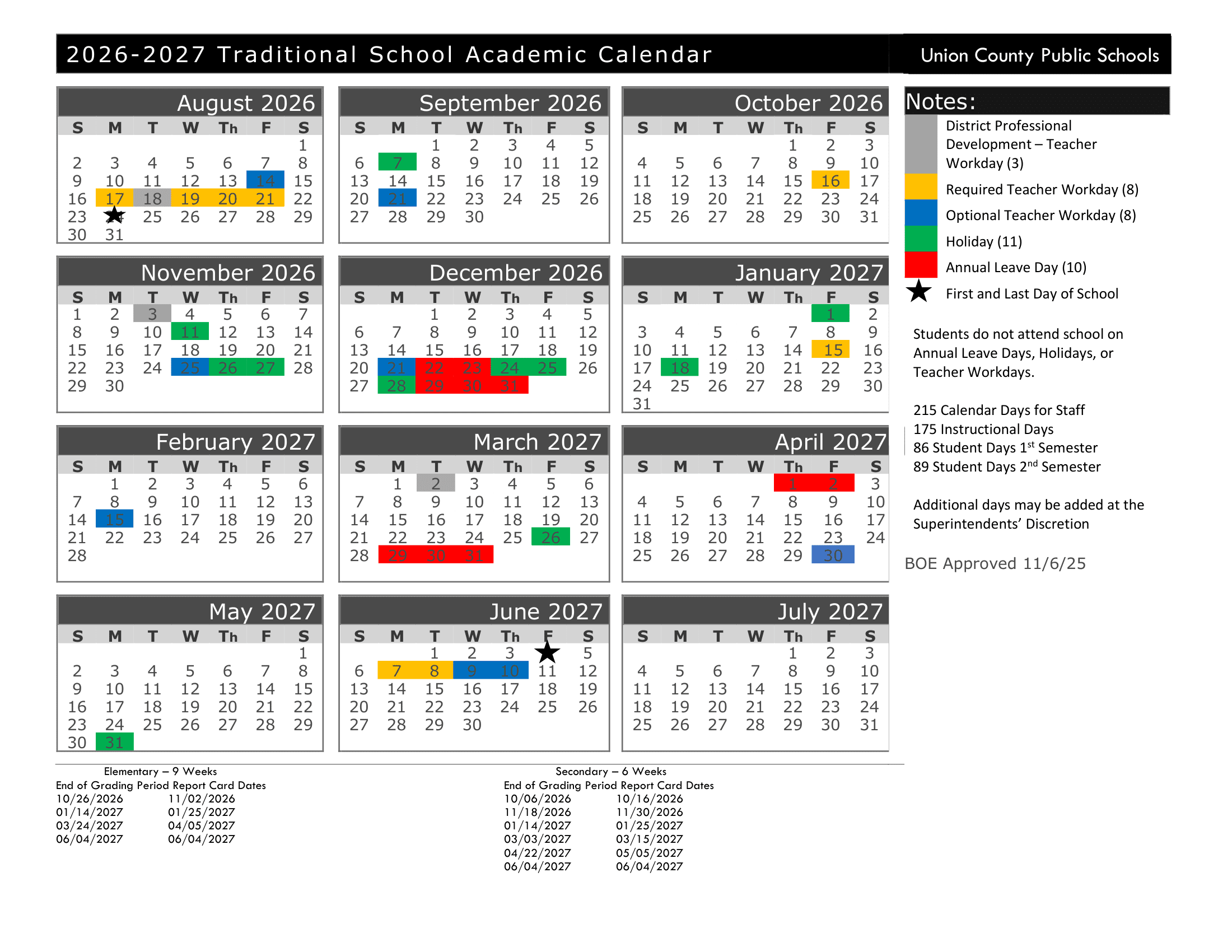 Union County Public Schools 26-27 Calendar Revised [pdf]