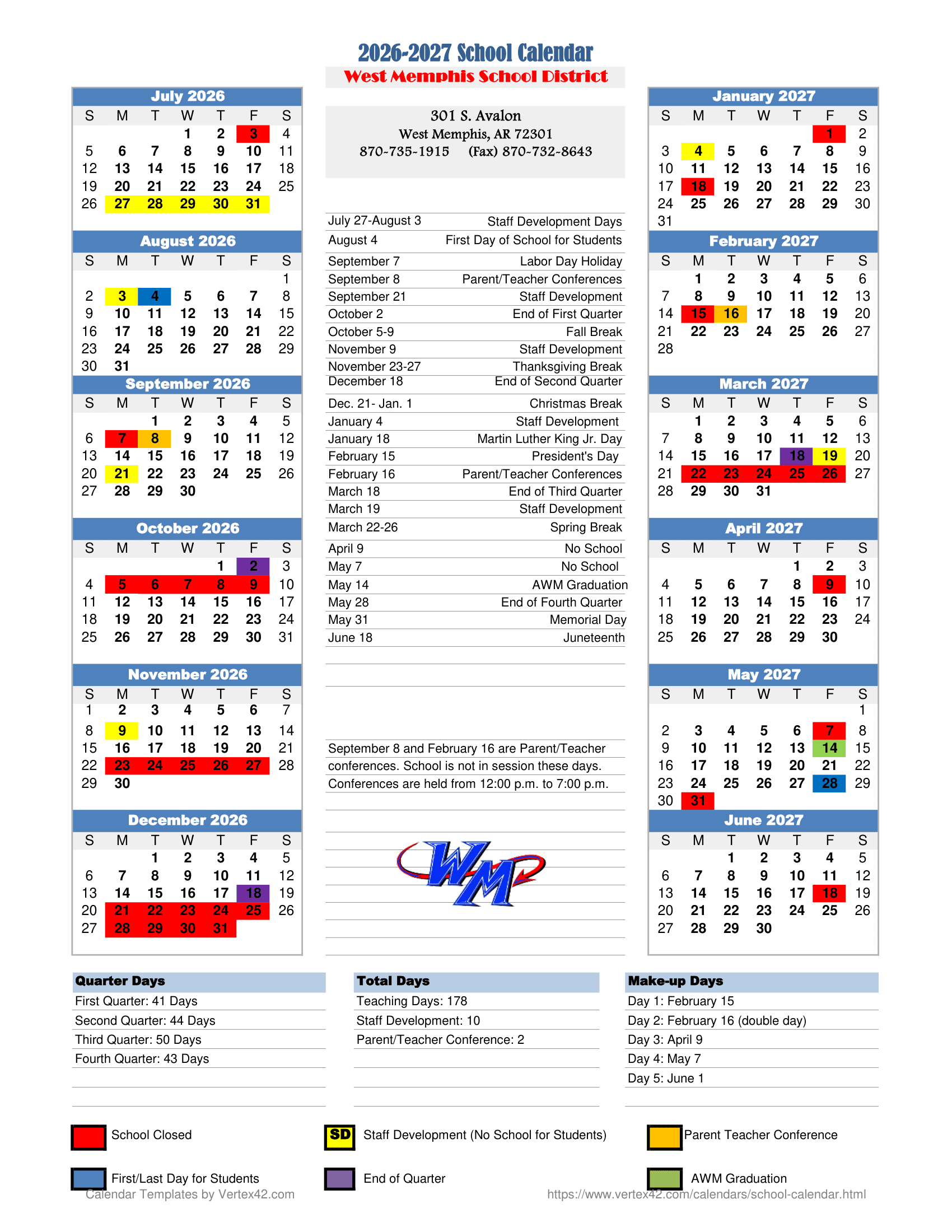 West Memphis School District AR Calendar 26-27 Updated [PDF]