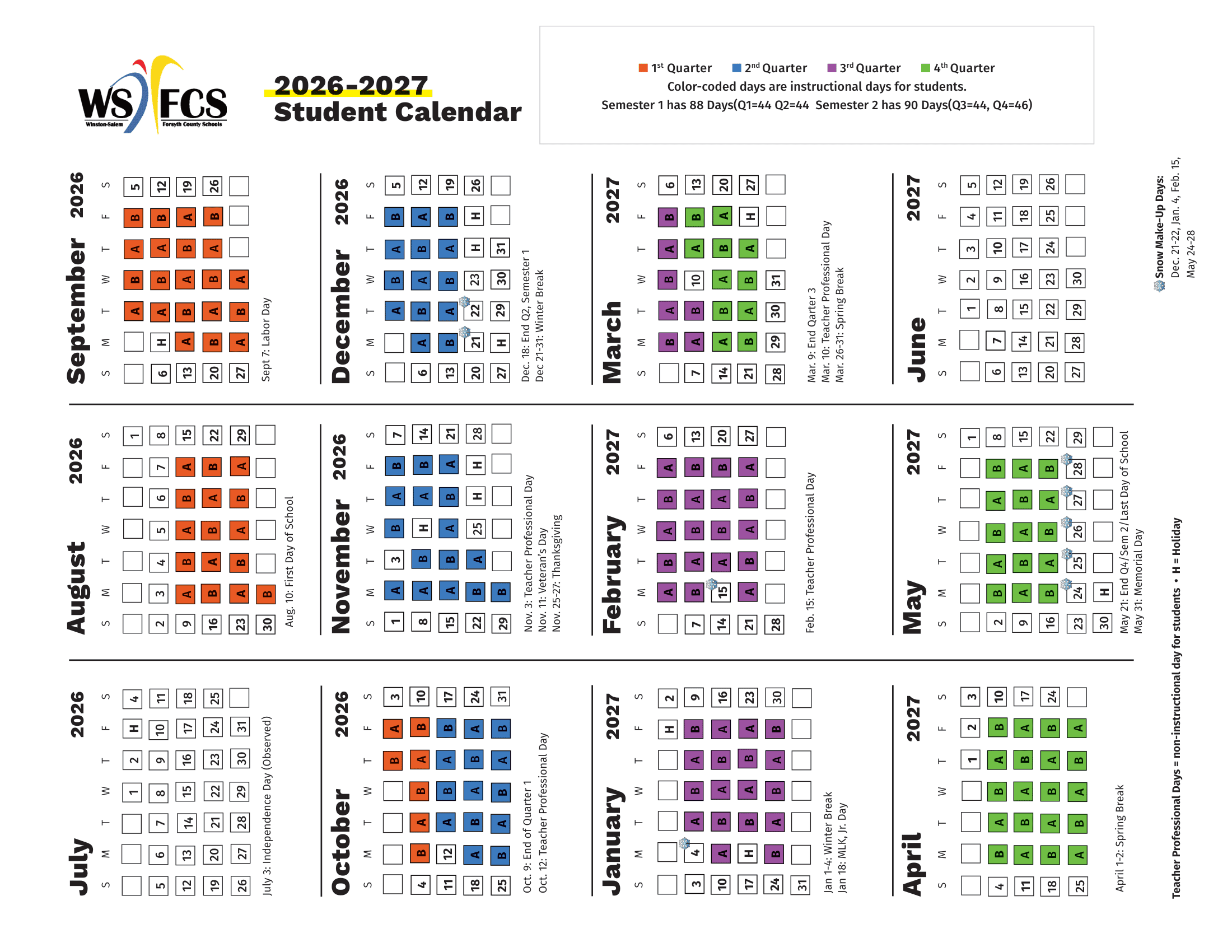 Winston-Salem Forsyth County Schools 26-27 Calendar [pdf]