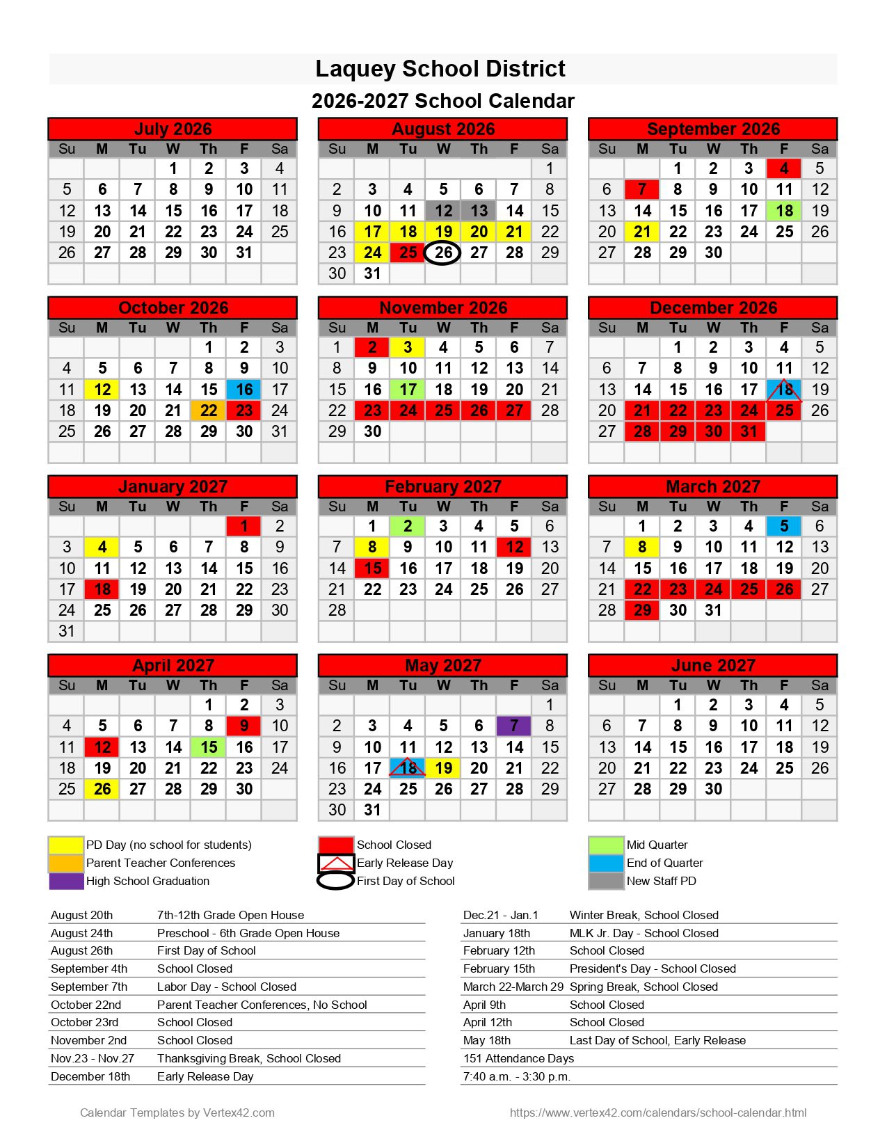 Laquey School District Calendar 26-27 Updated