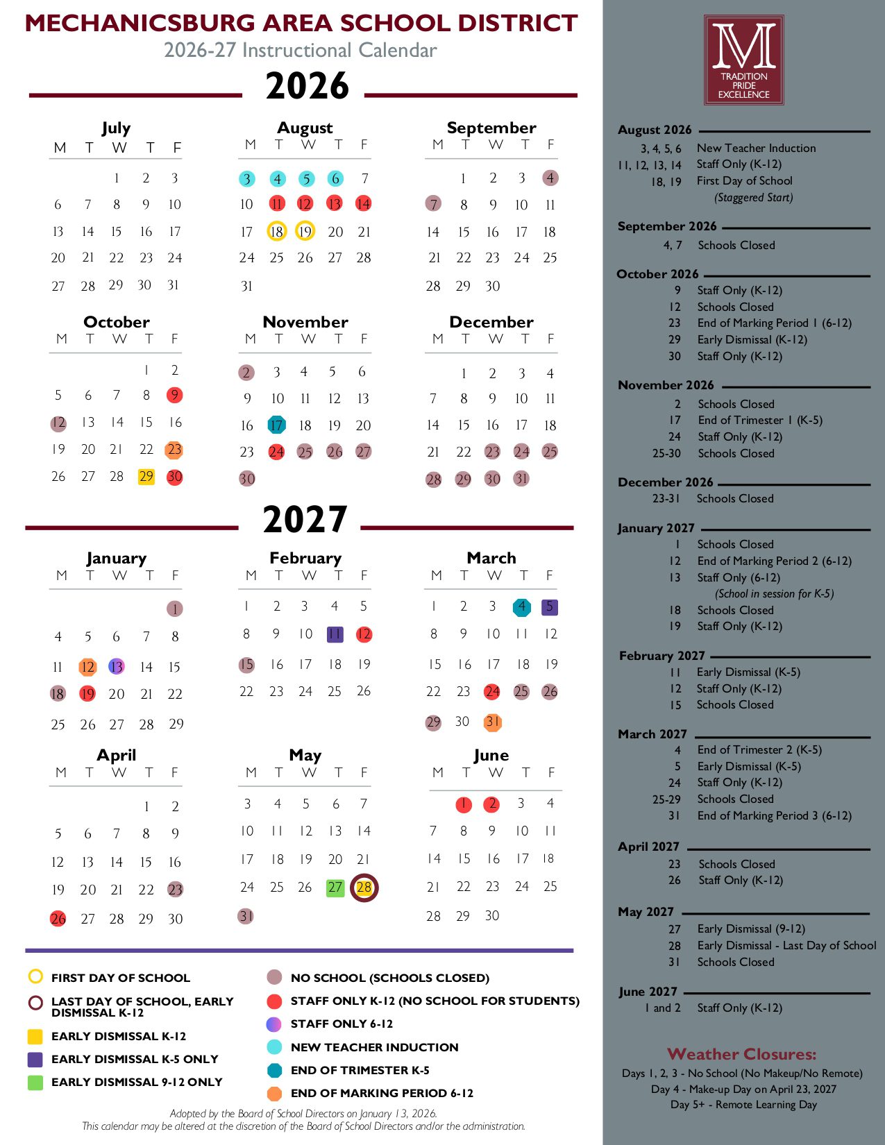 MECHANICSBURG AREA SCHOOL  pa Calendar 26-27 Revised PDF