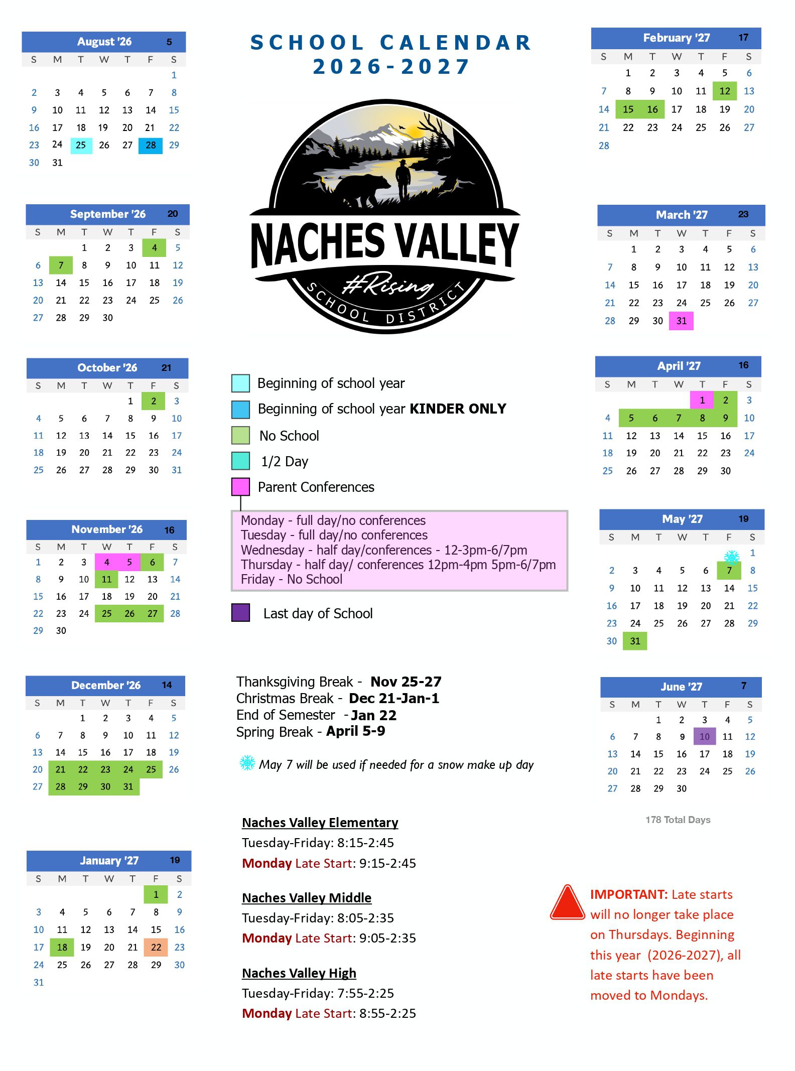 NACHES VALLEY SCHOOL DISTRICT WA Calendar 26/27 Updates