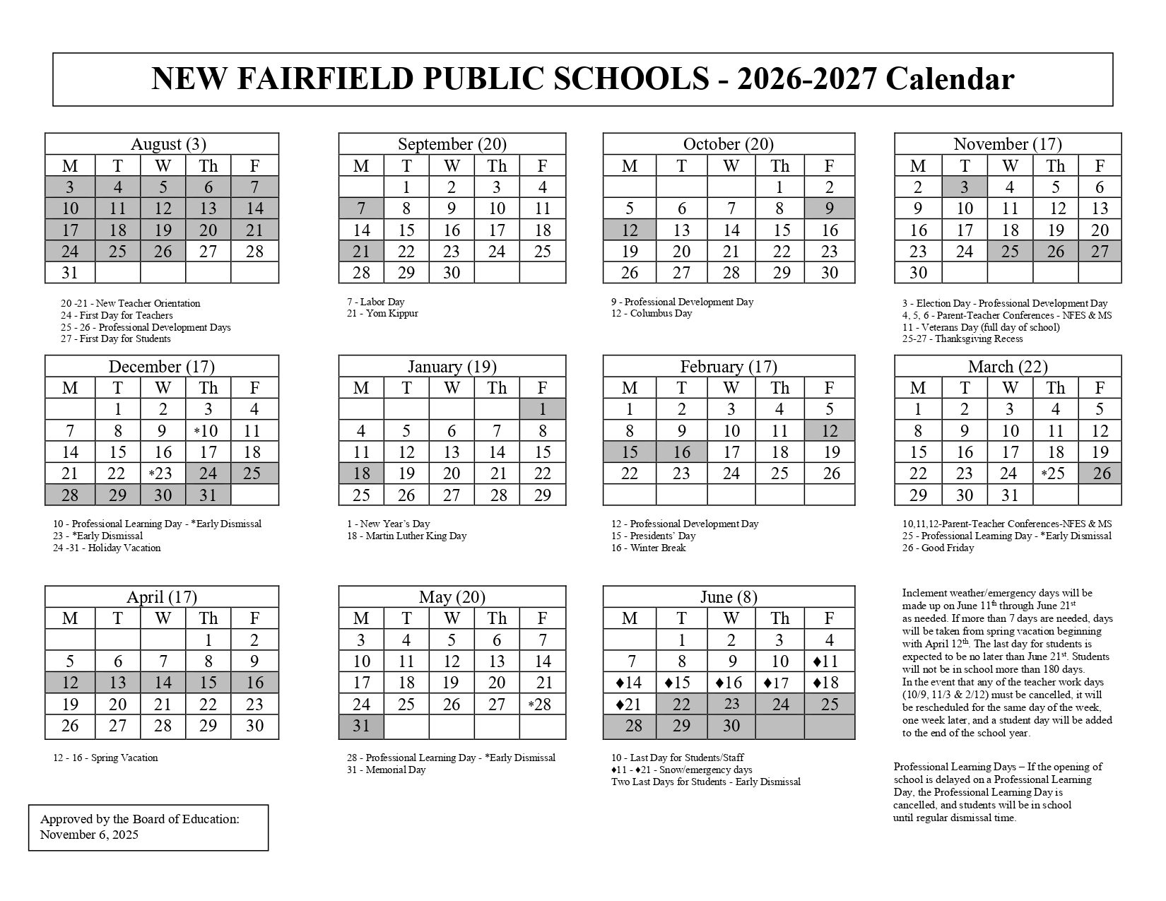 NEW FAIRFIELD PUBLIC SCHOOLS  ct Calendar 26-27 Revised PDF