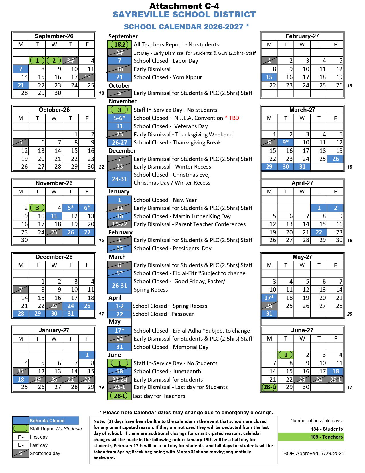SAYREVILLE SCHOOL DISTRICT 26-27 Calendar [PDF]
