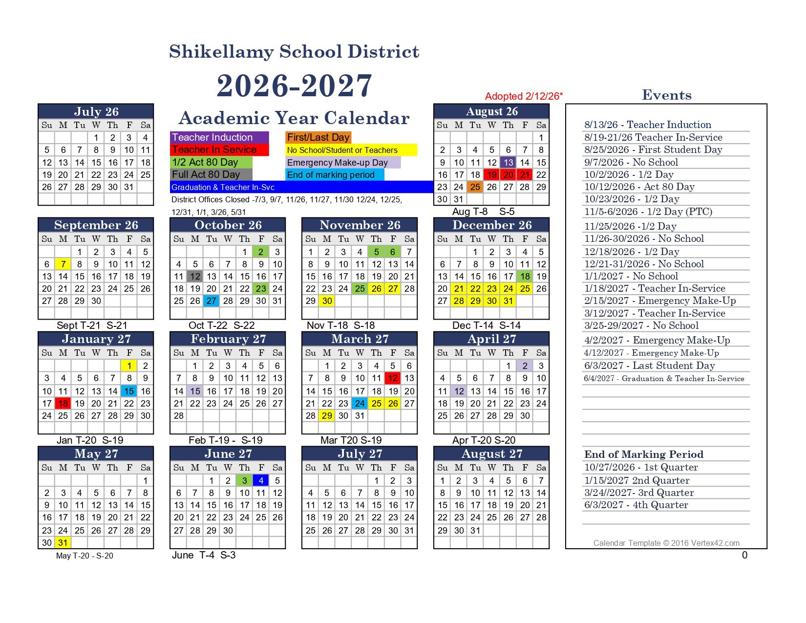 Shikellamy School District  PA Calendar 26-27 Updates