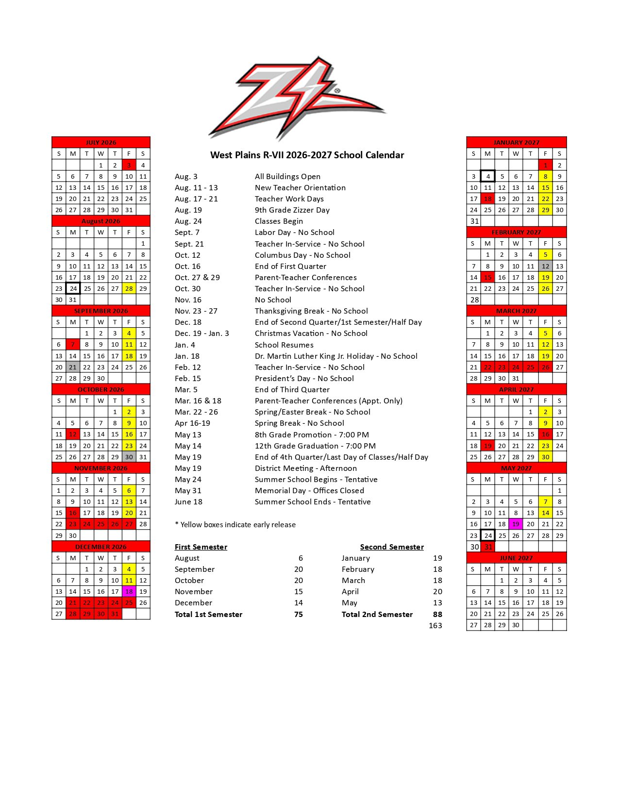West Plains R-VII Calendar 26-27 Updated