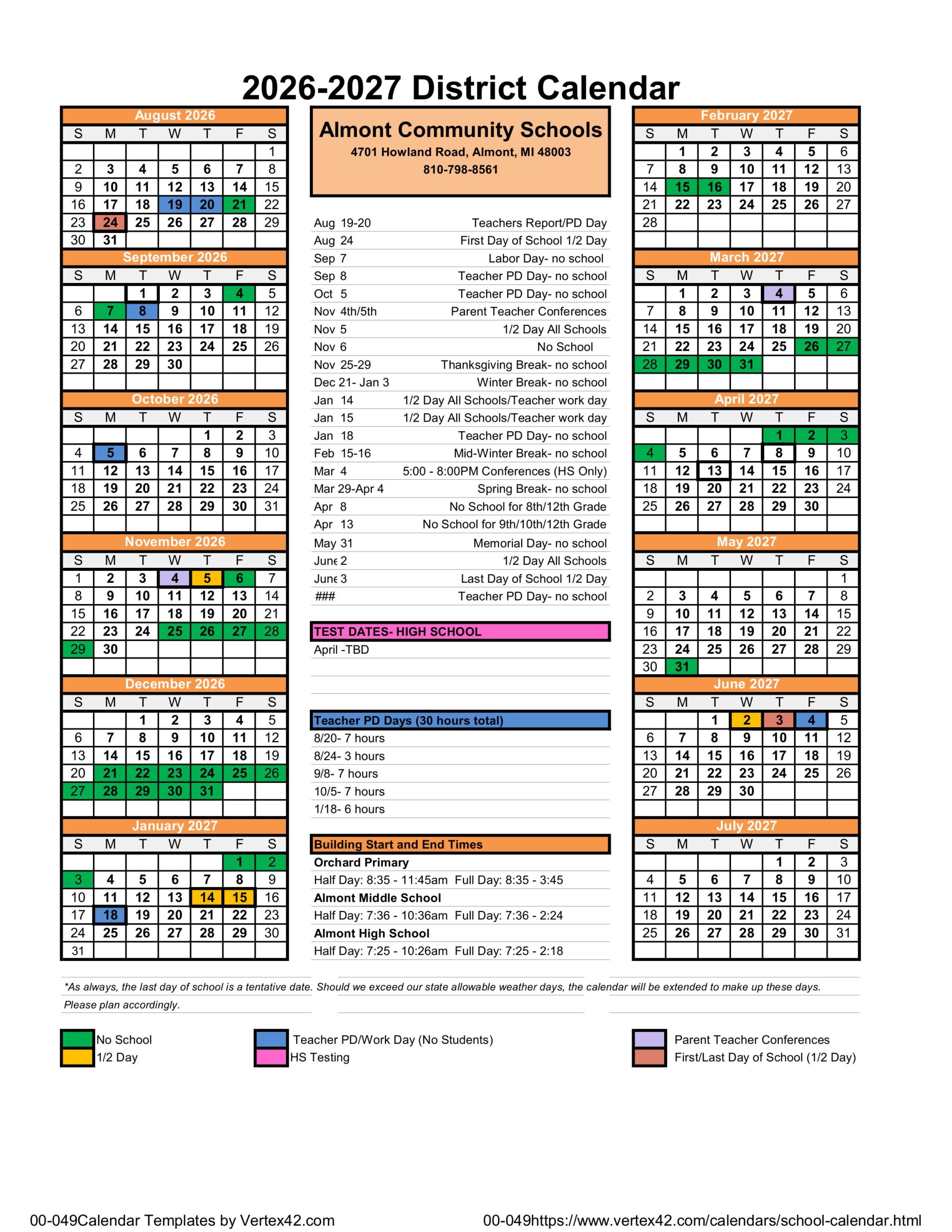 Almont Community Schools calendar thumbnail