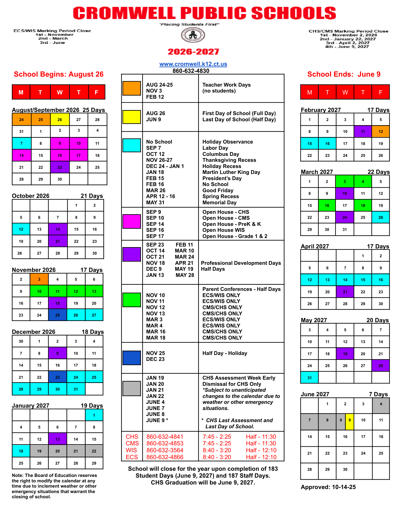 CROMWELL PUBLIC SCHOOLS calendar thumbnail