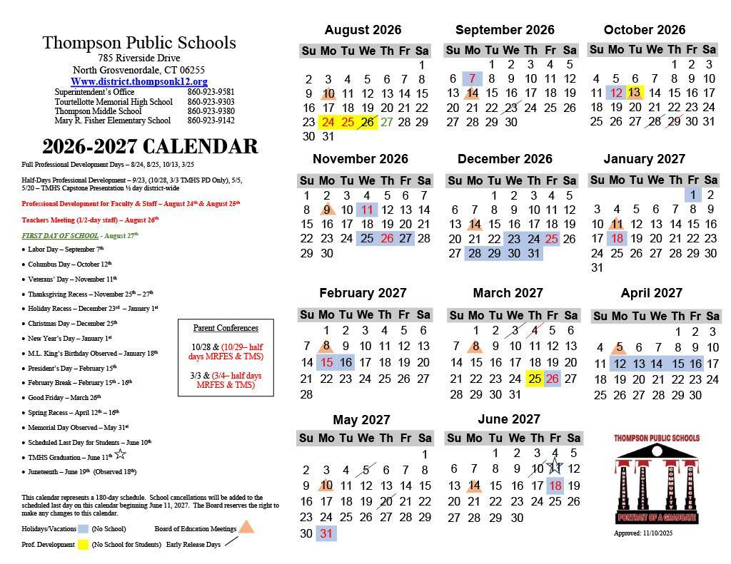Thompson Public Schools calendar thumbnail
