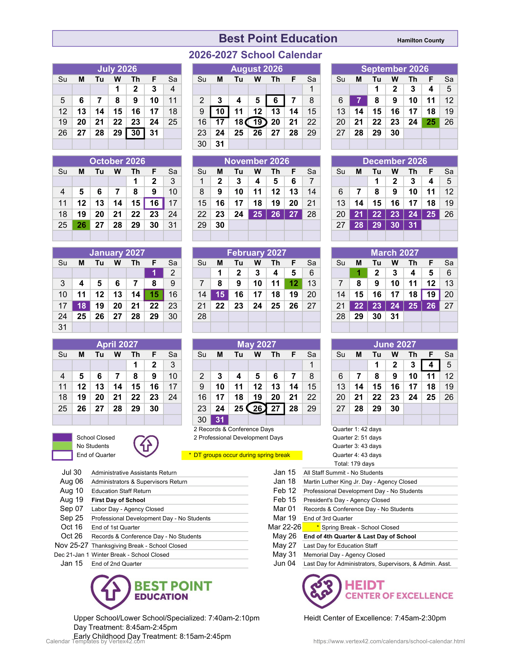 Best Point Education Hamilton County IL 2026-27 calendar
