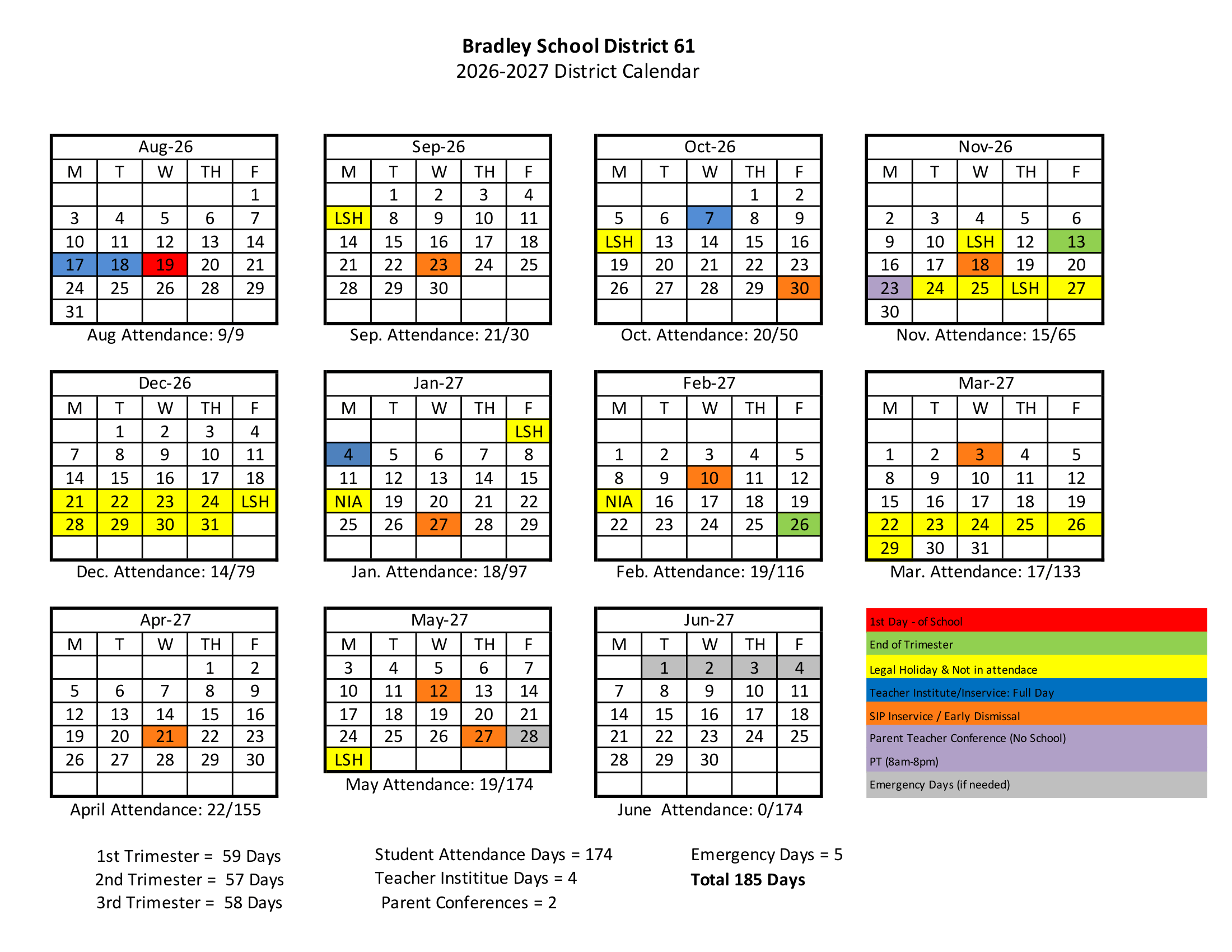 Bradley School District 61 calendar thumbnail