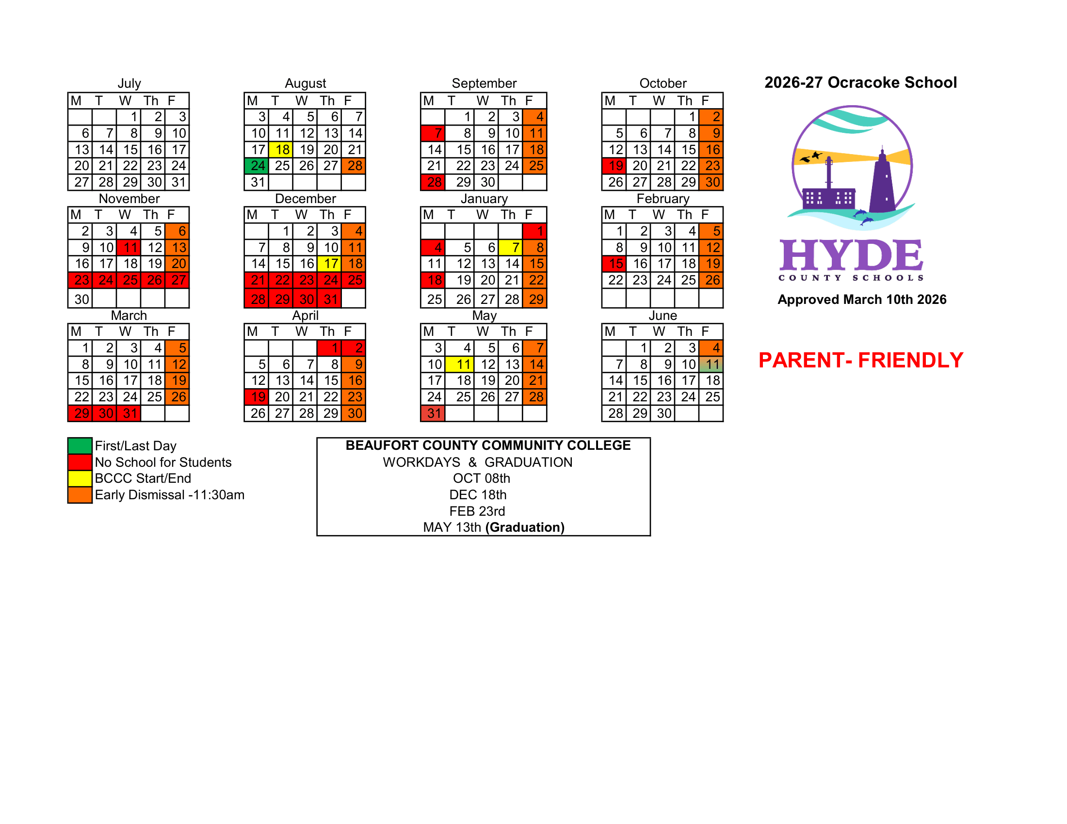 Ocracoke School calendar thumbnail