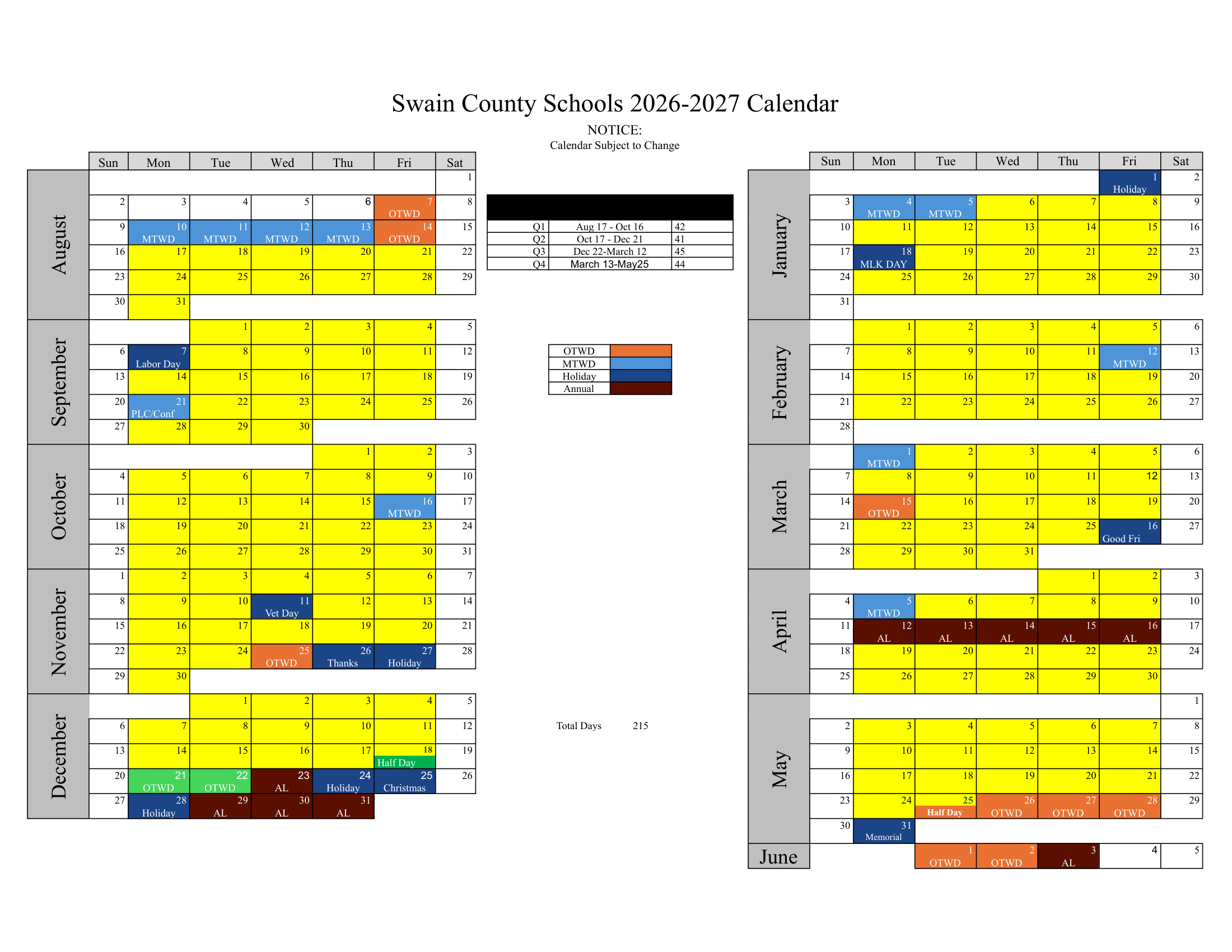 Swain County Schools calendar thumbnail